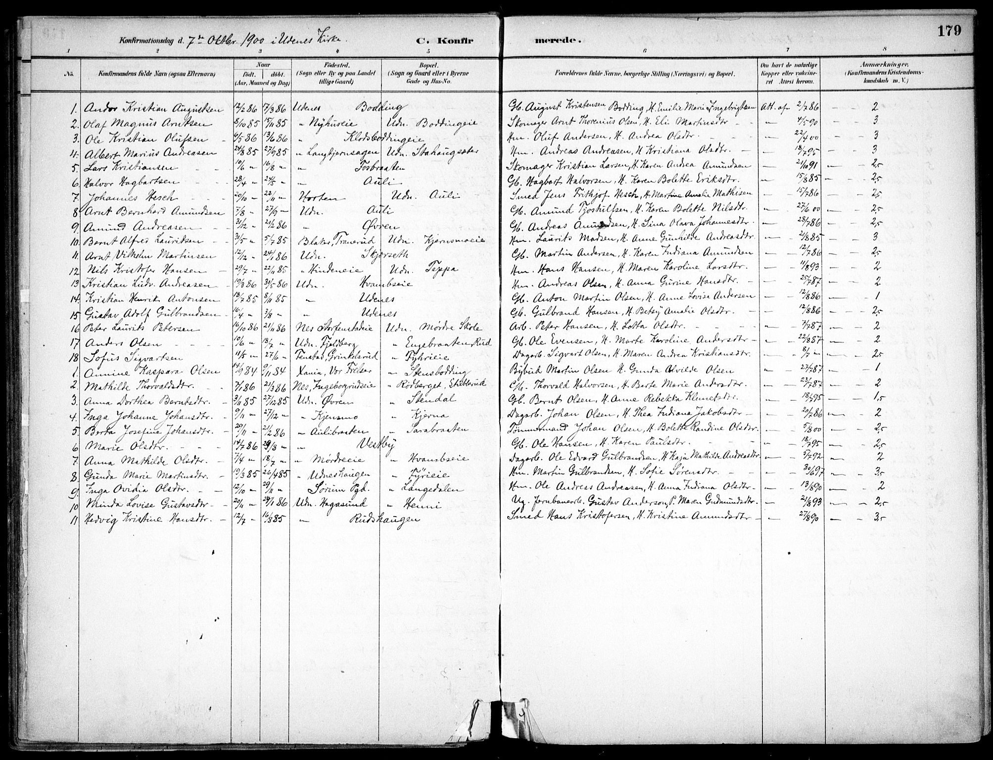 Nes prestekontor Kirkebøker, SAO/A-10410/F/Fc/L0002: Parish register (official) no. IIi 2, 1882-1916, p. 179