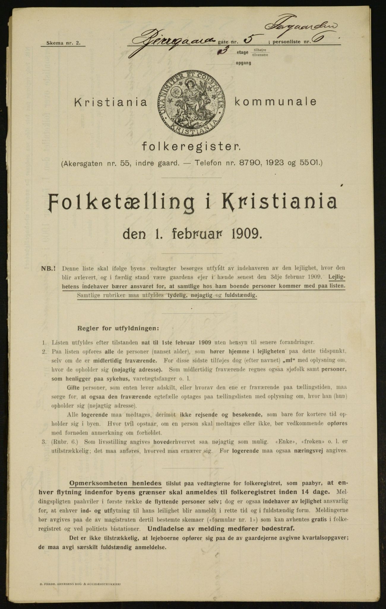 OBA, Municipal Census 1909 for Kristiania, 1909, p. 5179