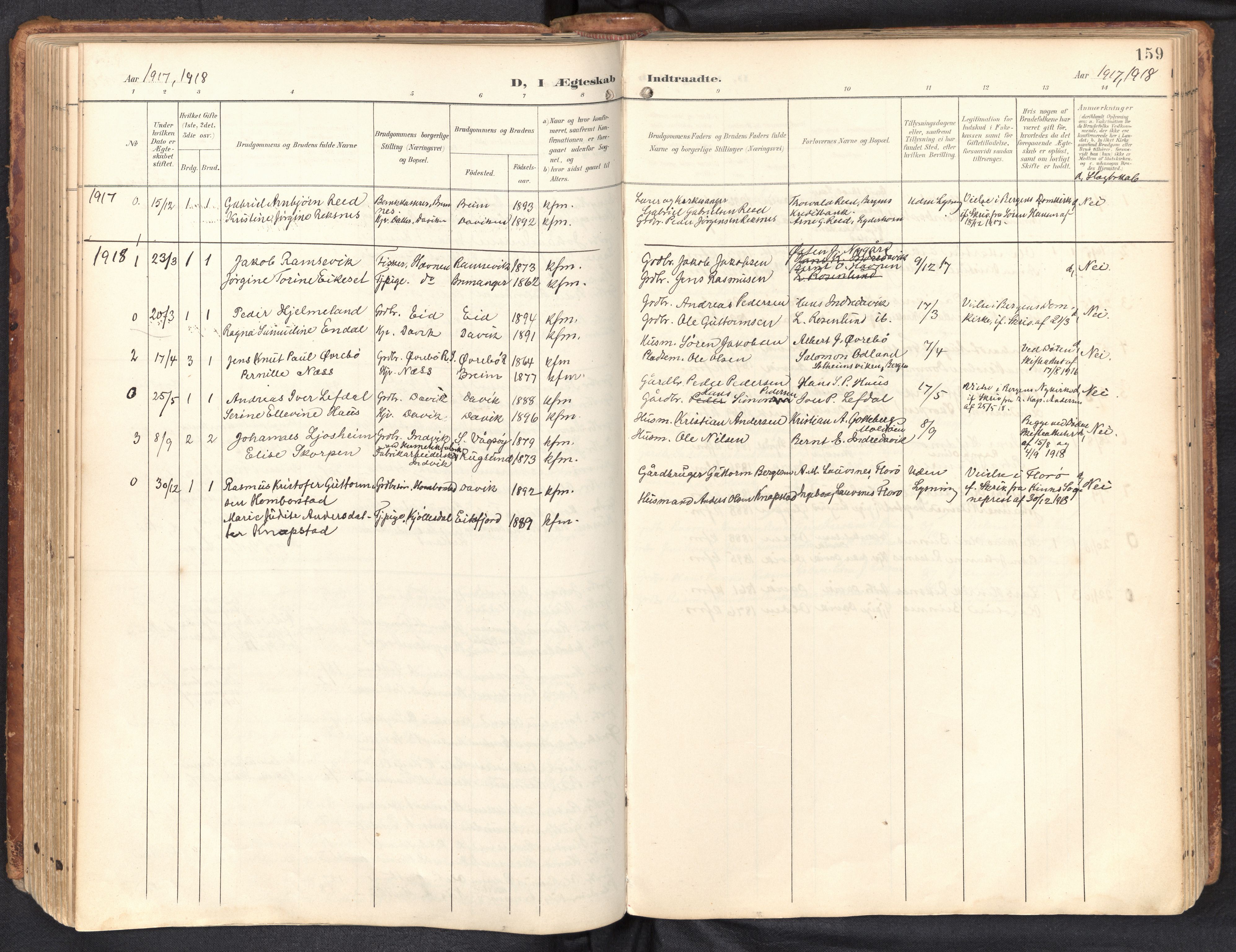 Davik sokneprestembete, SAB/A-79701/H/Haa/Haab/L0002: Parish register (official) no. B 2, 1901-1934, p. 159