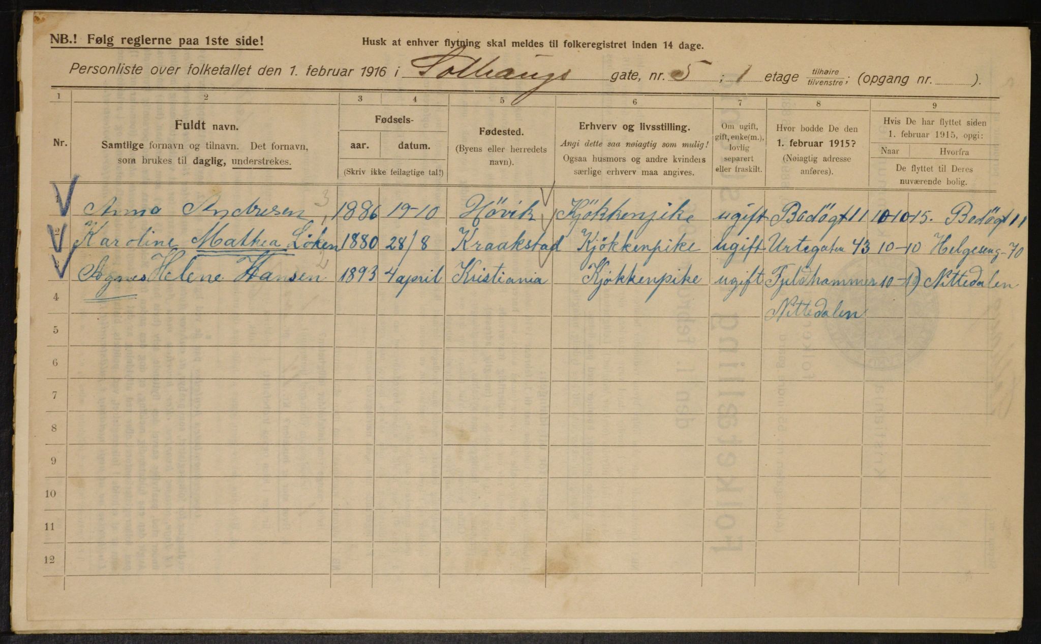 OBA, Municipal Census 1916 for Kristiania, 1916, p. 101908