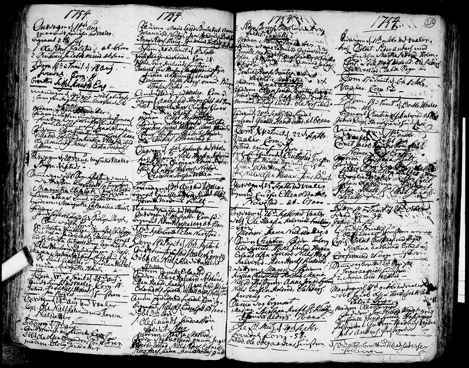 Våler prestekontor Kirkebøker, AV/SAO-A-11083/F/Fa/L0003: Parish register (official) no. I 3, 1730-1770, p. 212