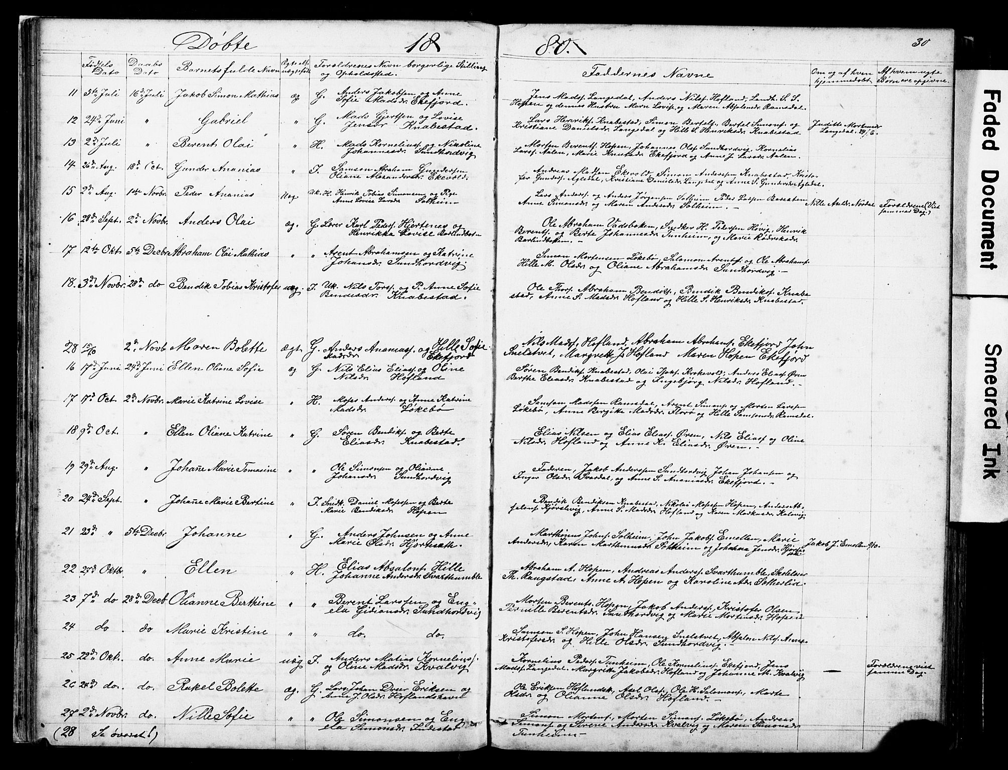 Kinn sokneprestembete, AV/SAB-A-80801/H/Hab/Habe/L0001: Parish register (copy) no. E 1, 1864-1899, p. 30