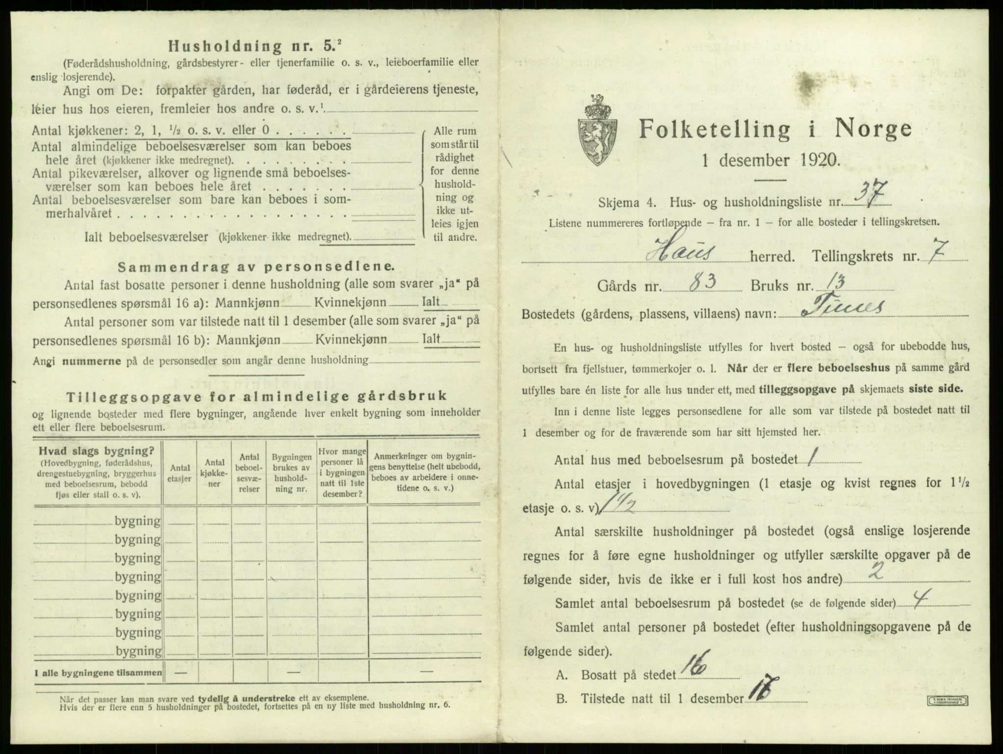 SAB, 1920 census for Haus, 1920, p. 493