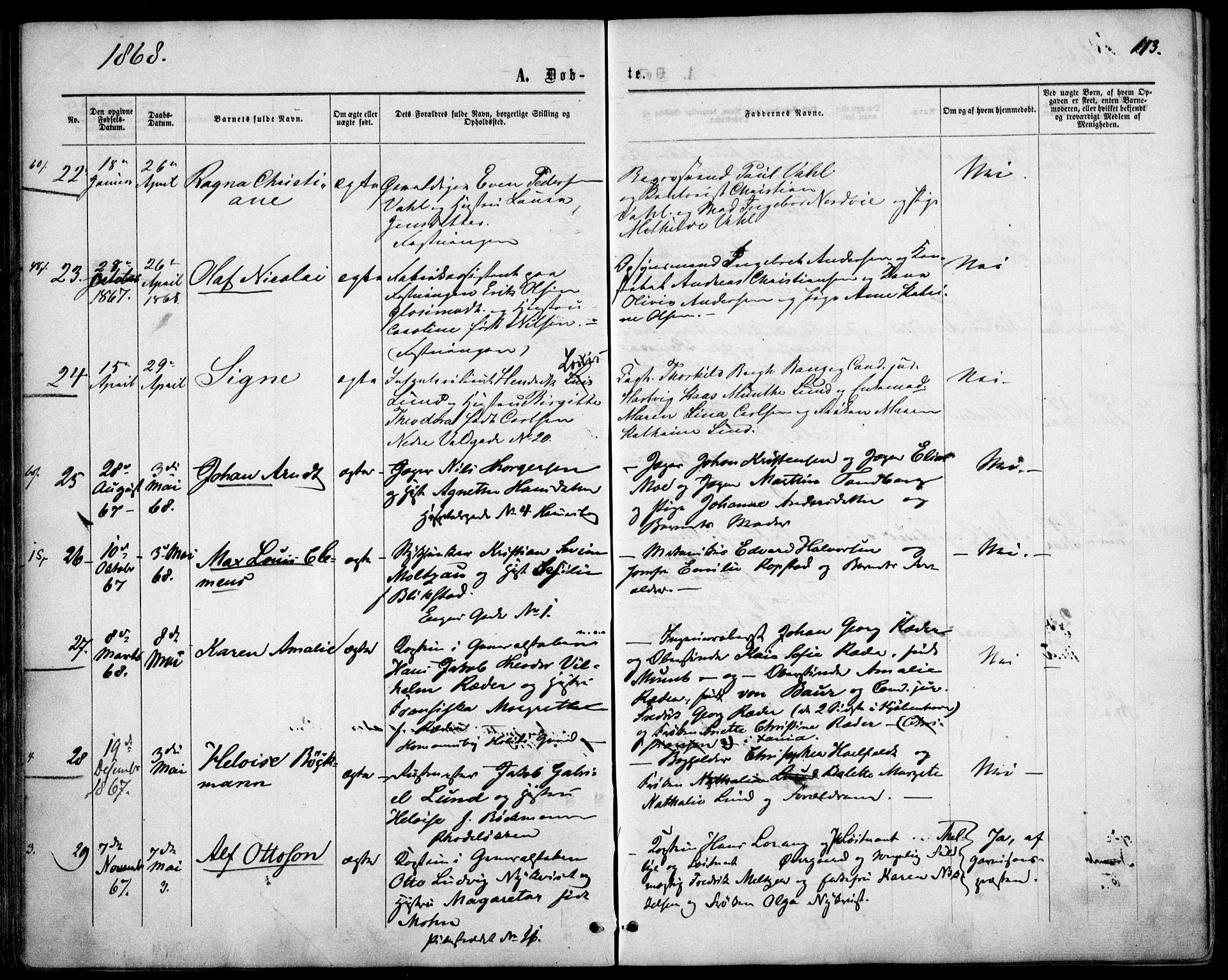 Garnisonsmenigheten Kirkebøker, AV/SAO-A-10846/F/Fa/L0010: Parish register (official) no. 10, 1859-1869, p. 113