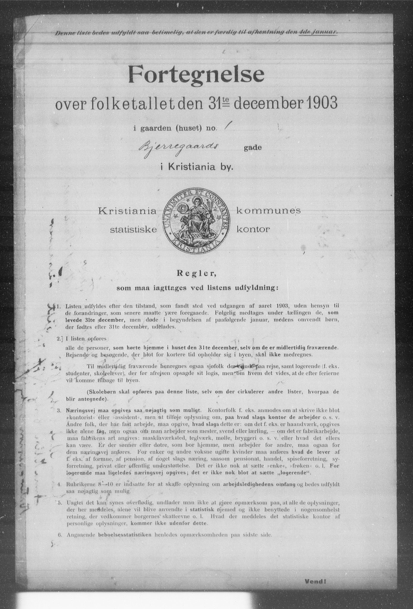 OBA, Municipal Census 1903 for Kristiania, 1903, p. 1267