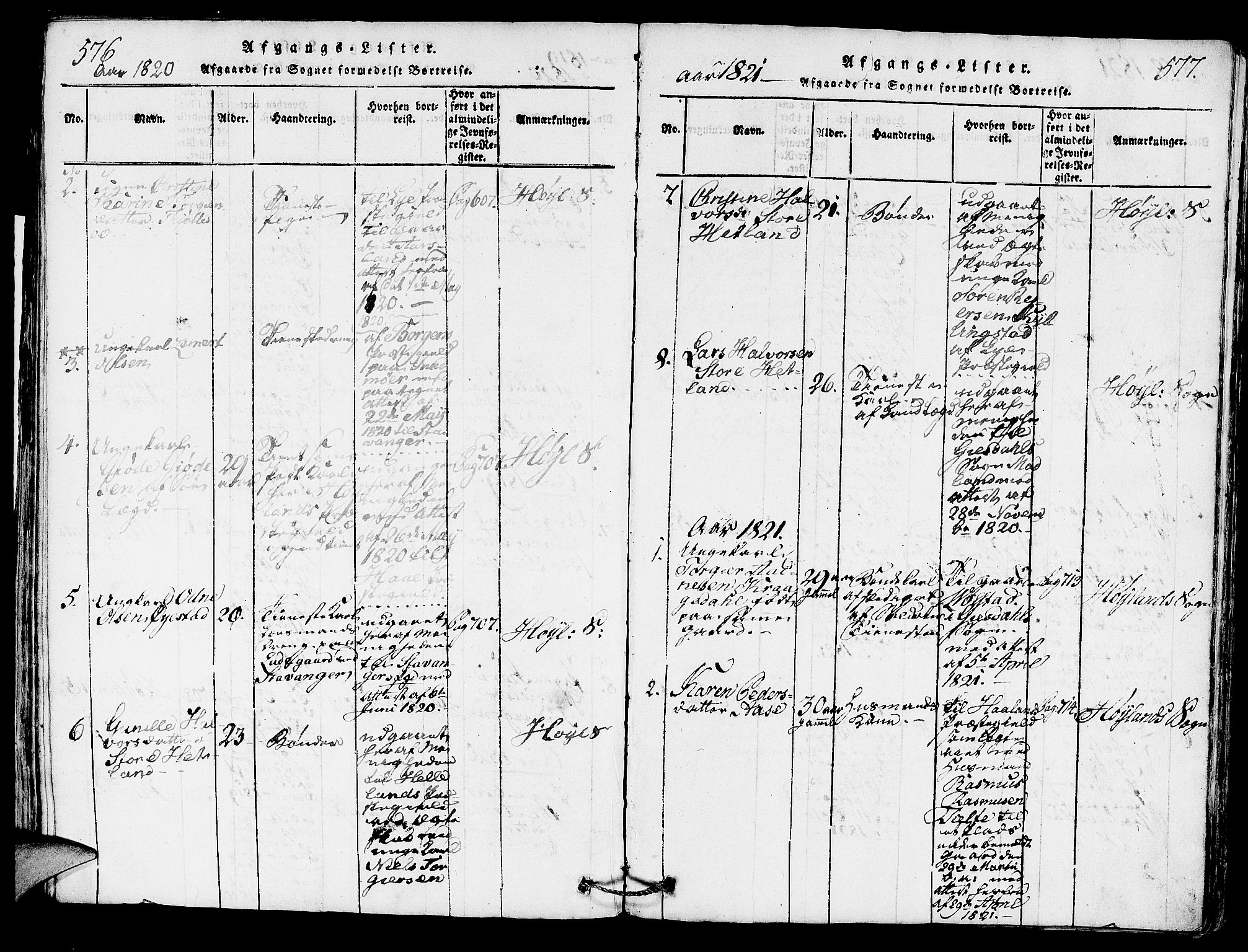 Høyland sokneprestkontor, SAST/A-101799/001/30BA/L0006: Parish register (official) no. A 6, 1815-1825, p. 576-577