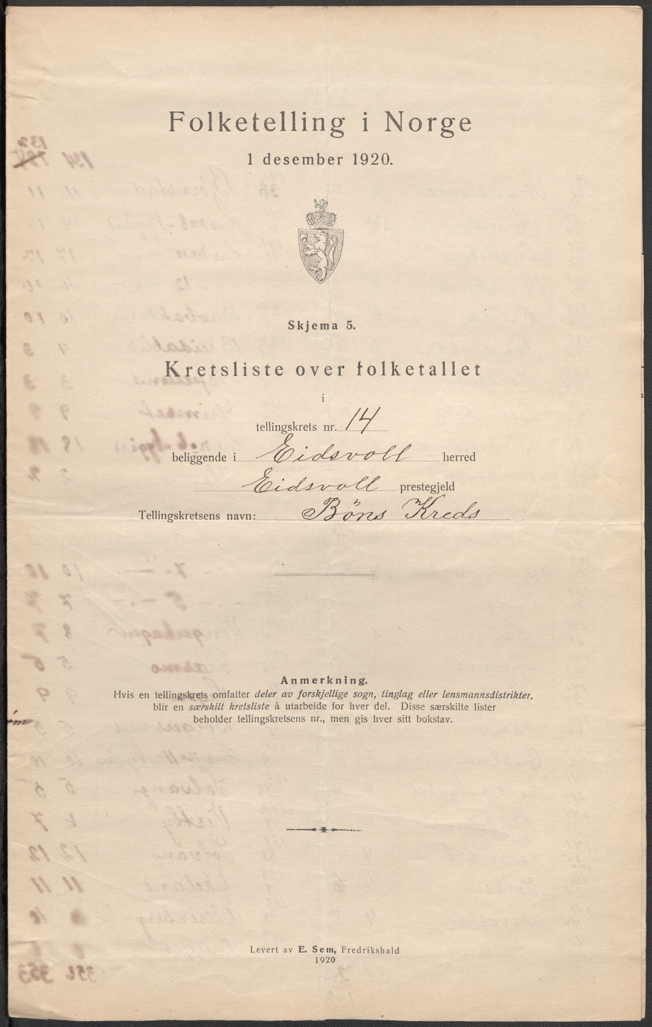 SAO, 1920 census for Eidsvoll, 1920, p. 62