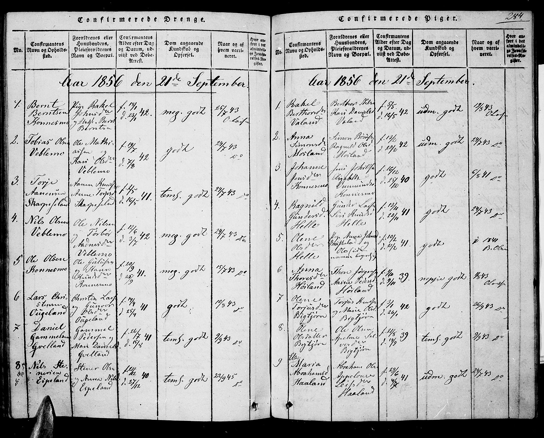 Nord-Audnedal sokneprestkontor, AV/SAK-1111-0032/F/Fa/Faa/L0001: Parish register (official) no. A 1, 1815-1856, p. 284