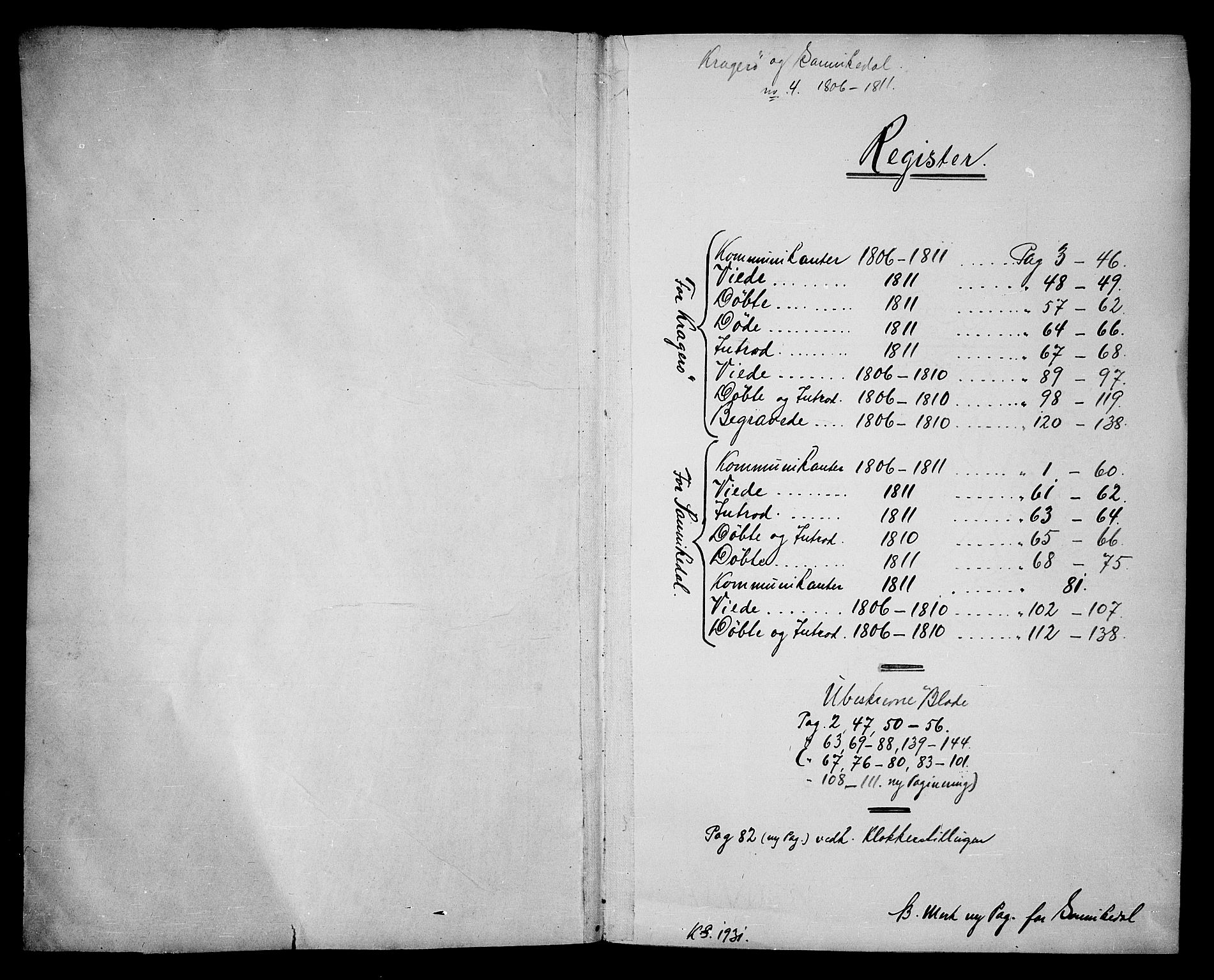 Kragerø kirkebøker, AV/SAKO-A-278/G/Ga/L0001: Parish register (copy) no. 1 /2, 1806-1811