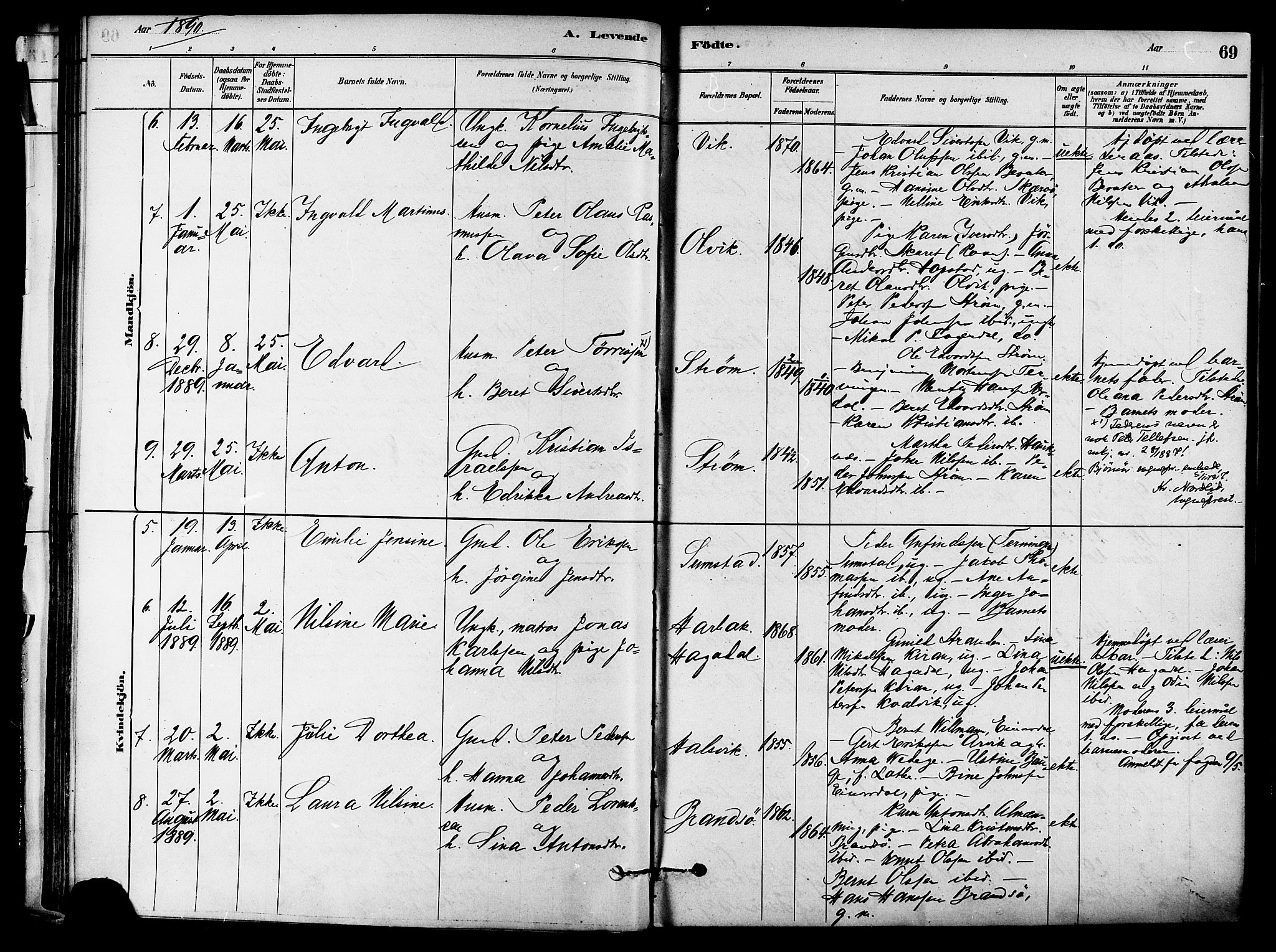 Ministerialprotokoller, klokkerbøker og fødselsregistre - Sør-Trøndelag, SAT/A-1456/657/L0707: Parish register (official) no. 657A08, 1879-1893, p. 69