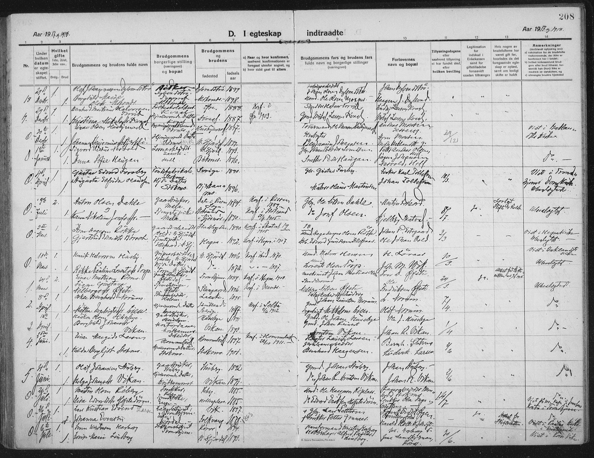 Ministerialprotokoller, klokkerbøker og fødselsregistre - Nord-Trøndelag, AV/SAT-A-1458/709/L0083: Parish register (official) no. 709A23, 1916-1928, p. 208