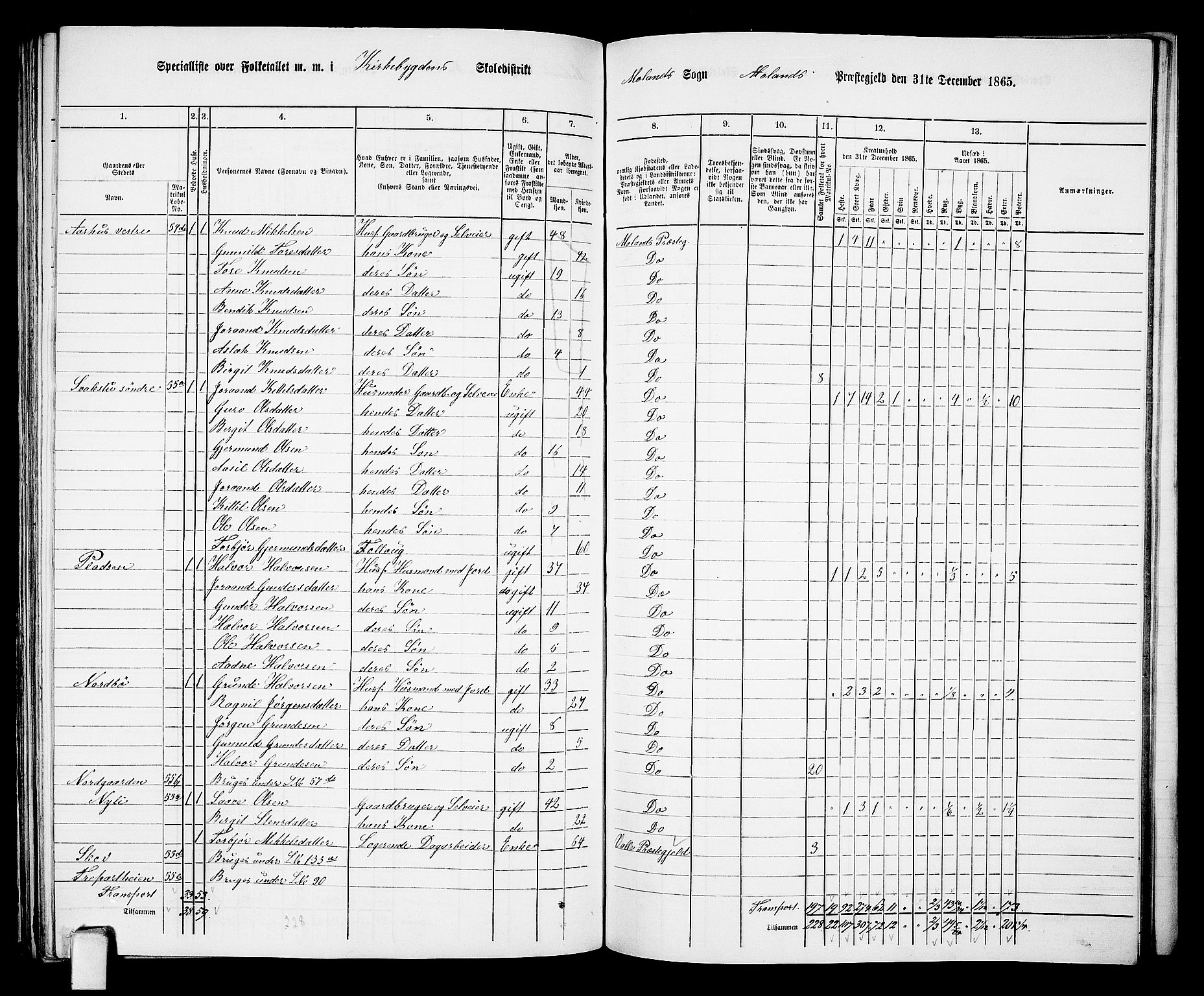 RA, 1865 census for Moland, 1865, p. 54