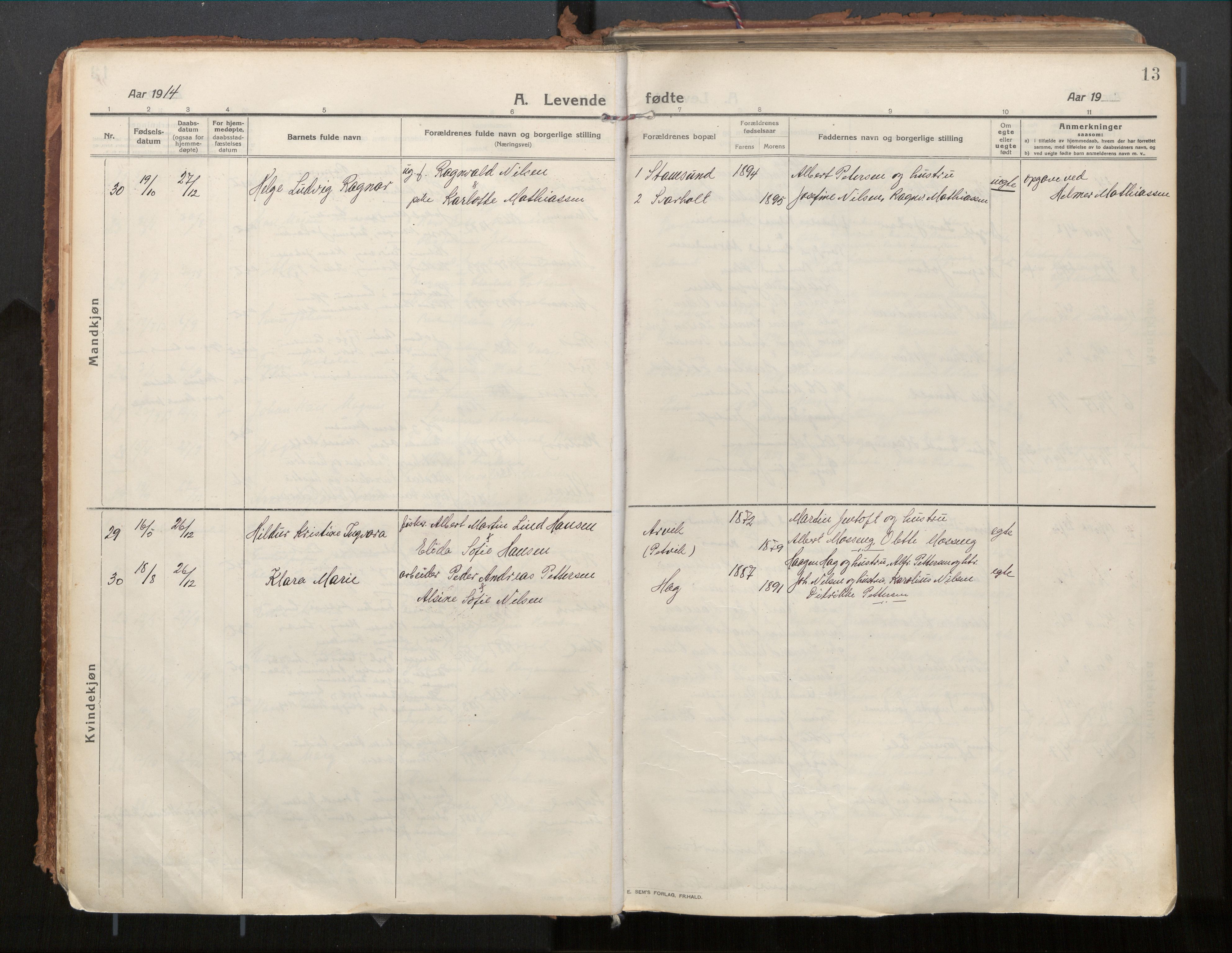 Ministerialprotokoller, klokkerbøker og fødselsregistre - Nordland, AV/SAT-A-1459/882/L1181: Parish register (official) no. 882A03, 1913-1937, p. 13