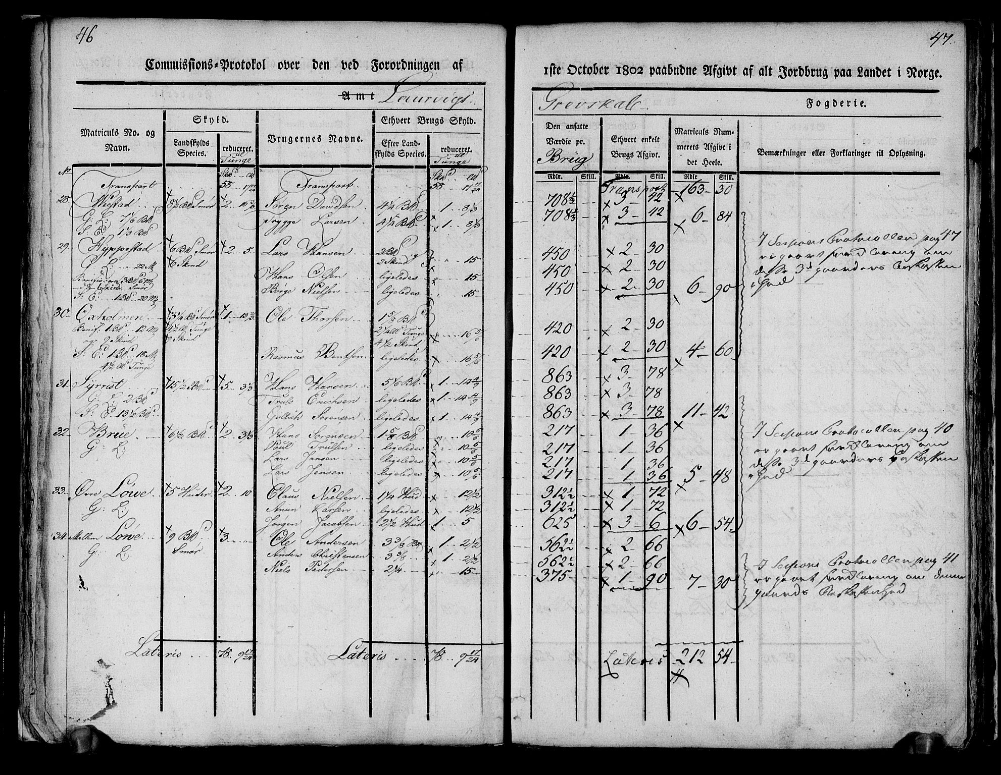 Rentekammeret inntil 1814, Realistisk ordnet avdeling, RA/EA-4070/N/Ne/Nea/L0178: Larvik grevskap. Kommisjonsprotokoll, 1803, p. 26