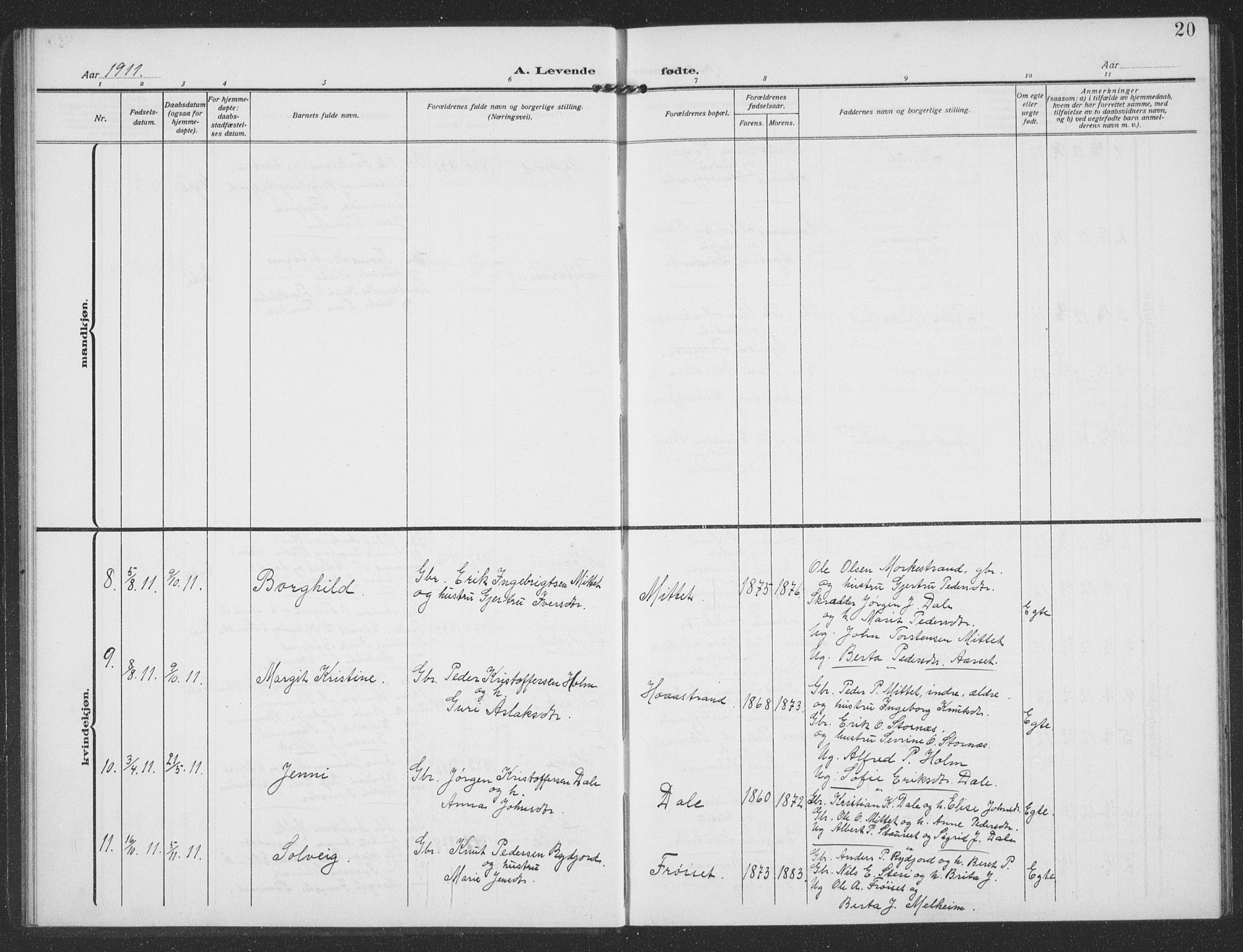 Ministerialprotokoller, klokkerbøker og fødselsregistre - Møre og Romsdal, AV/SAT-A-1454/549/L0615: Parish register (copy) no. 549C01, 1905-1932, p. 20