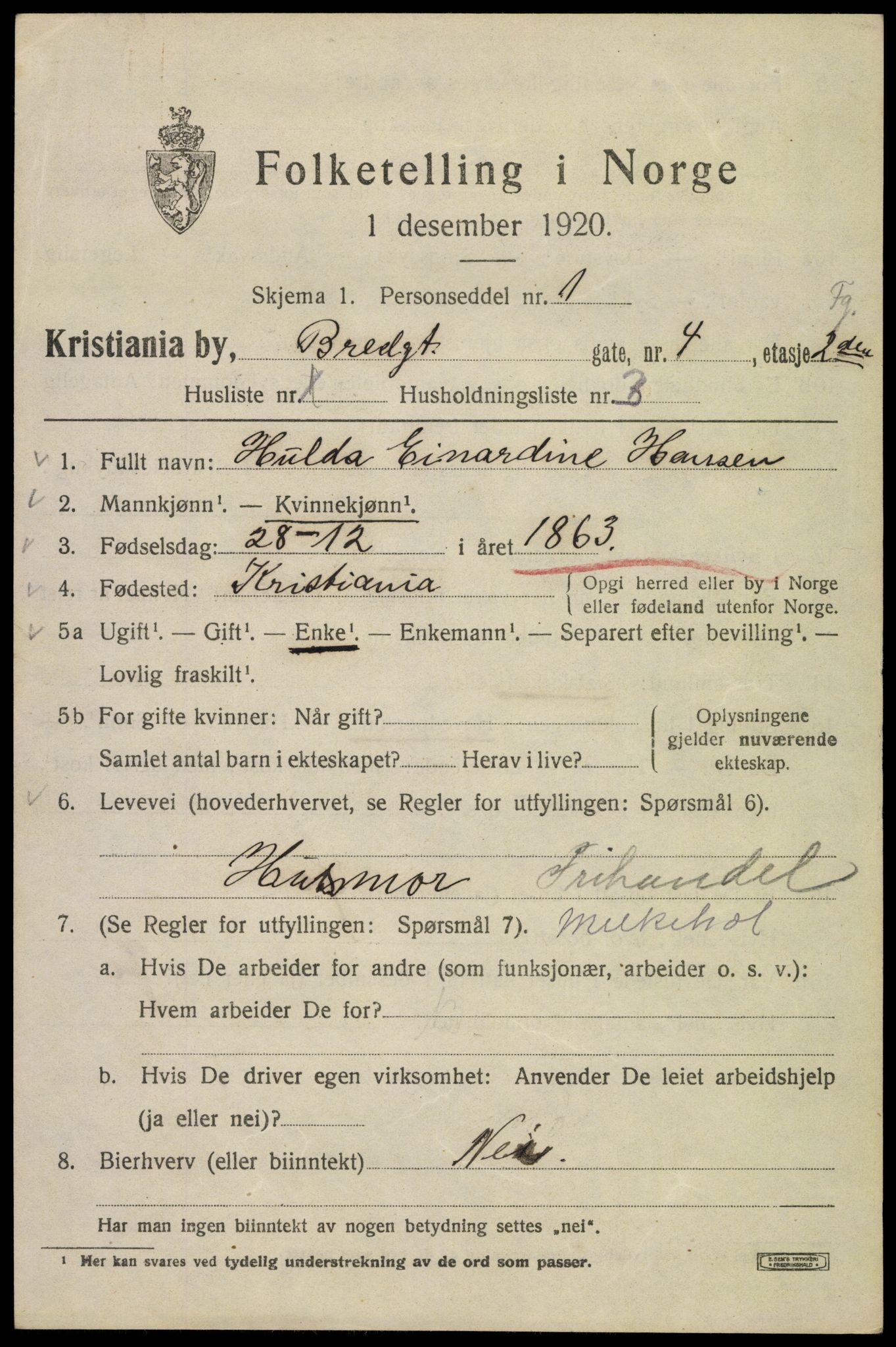 SAO, 1920 census for Kristiania, 1920, p. 169453