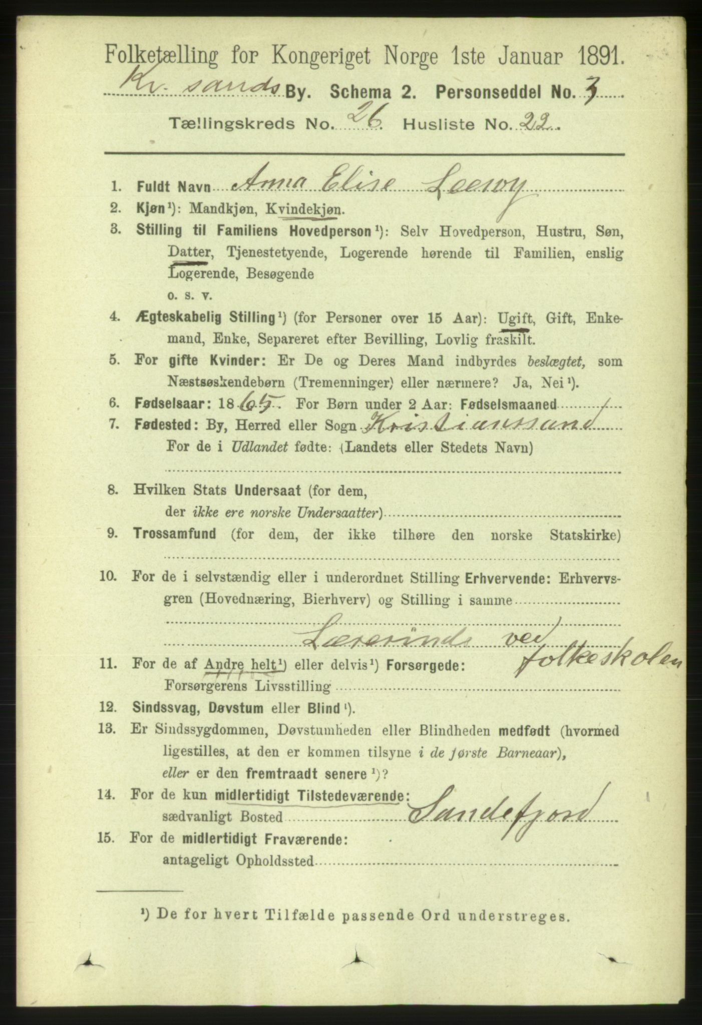 RA, 1891 census for 1001 Kristiansand, 1891, p. 9139