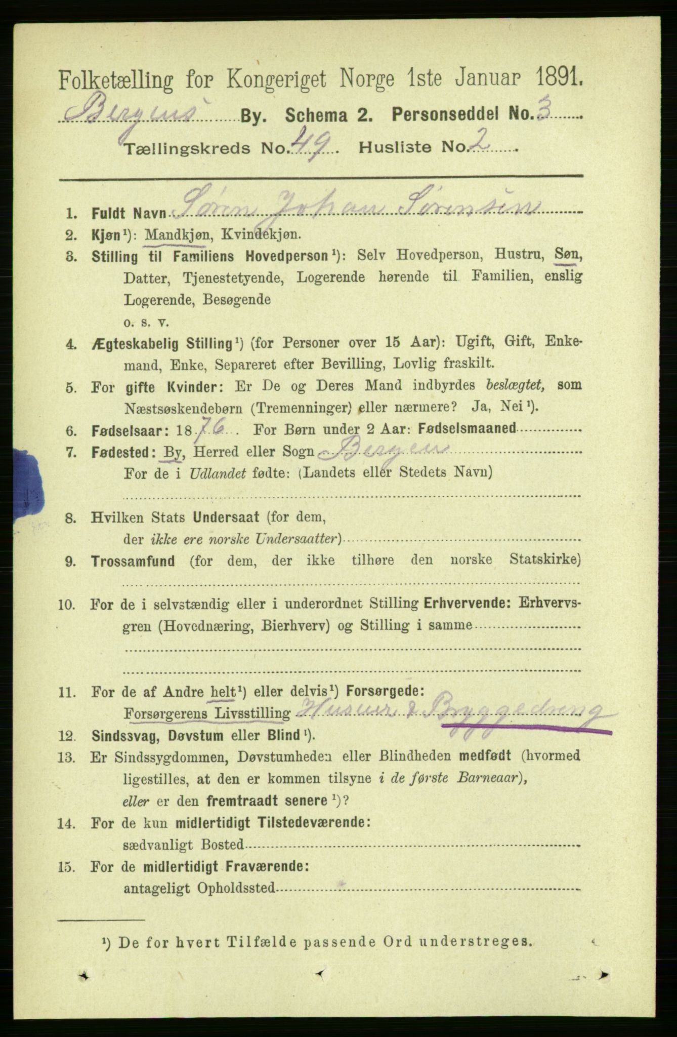 RA, 1891 Census for 1301 Bergen, 1891, p. 58441