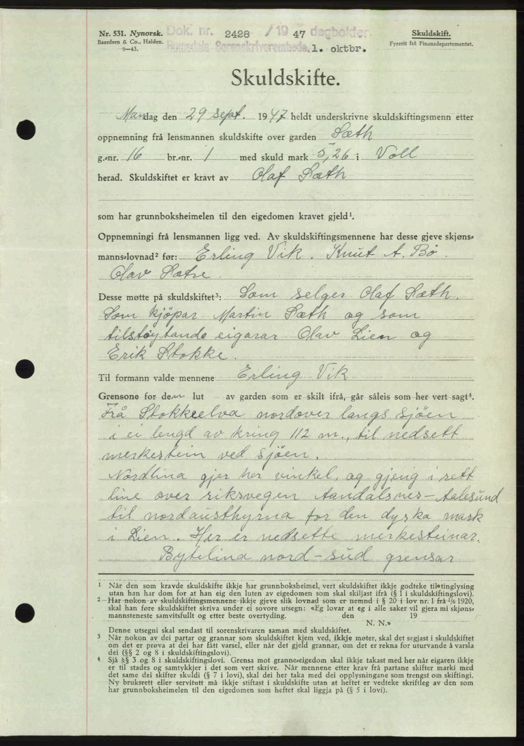Romsdal sorenskriveri, SAT/A-4149/1/2/2C: Mortgage book no. A24, 1947-1947, Diary no: : 2428/1947