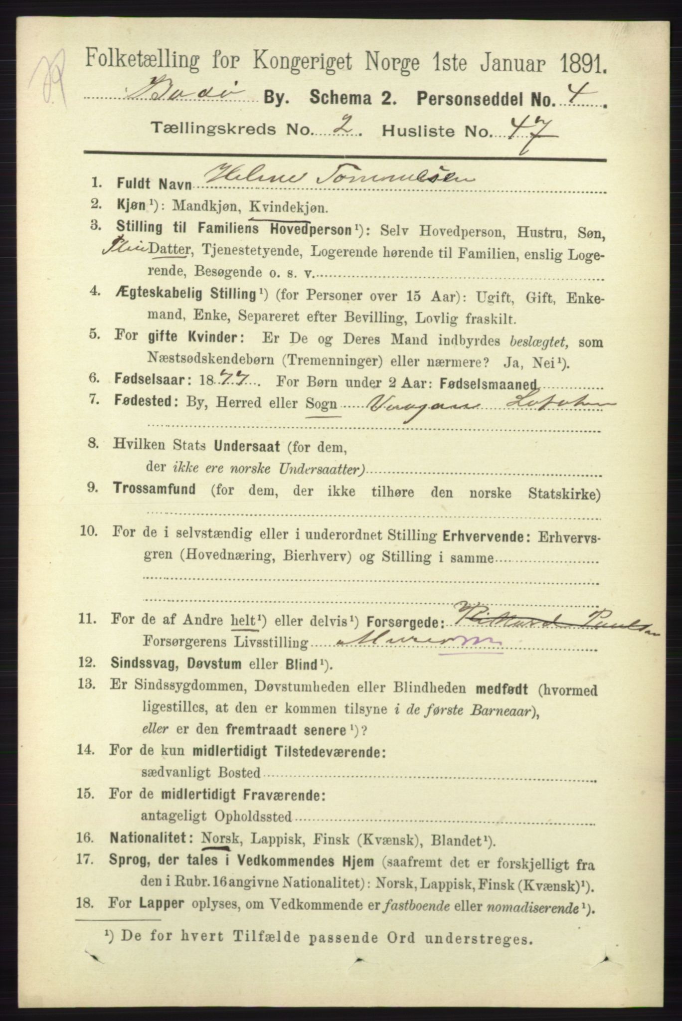 RA, 1891 census for 1804 Bodø, 1891, p. 1598