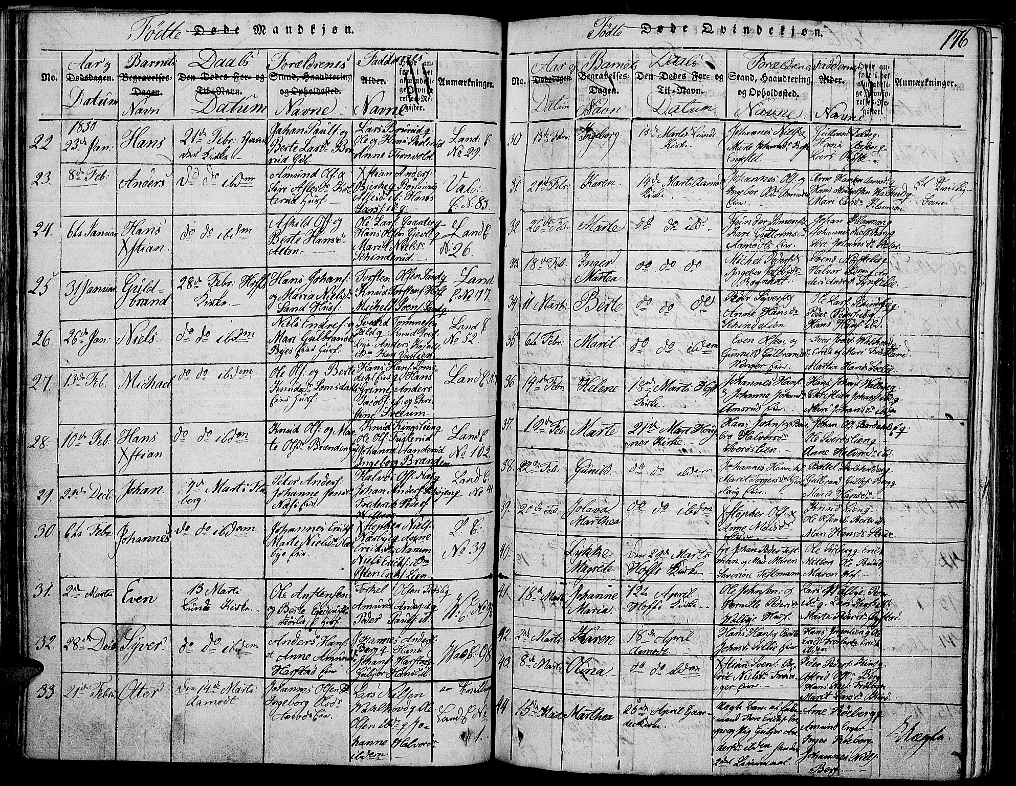 Land prestekontor, SAH/PREST-120/H/Ha/Haa/L0007: Parish register (official) no. 7, 1814-1830, p. 176