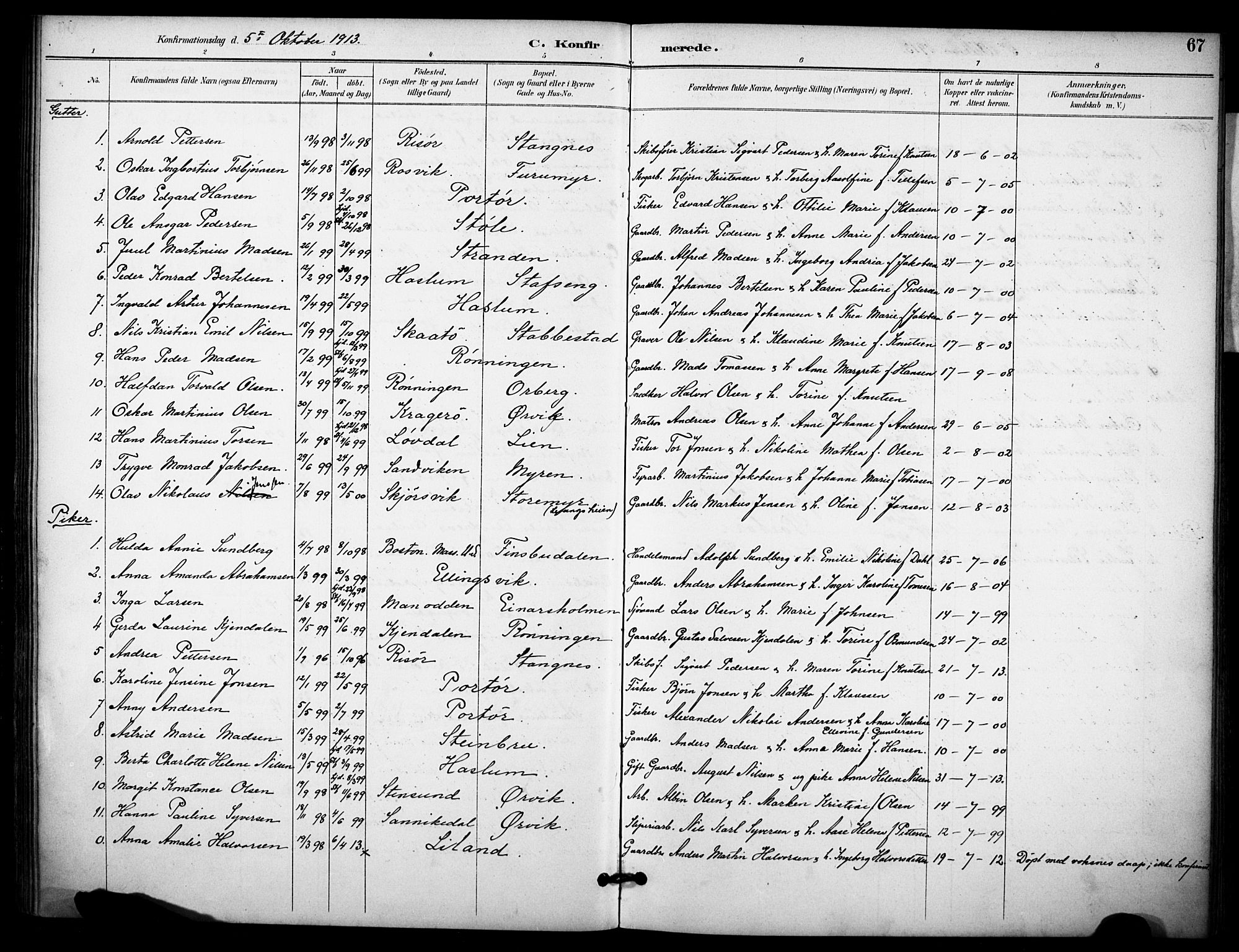 Skåtøy kirkebøker, AV/SAKO-A-304/F/Fb/L0001: Parish register (official) no. II 1, 1892-1916, p. 67