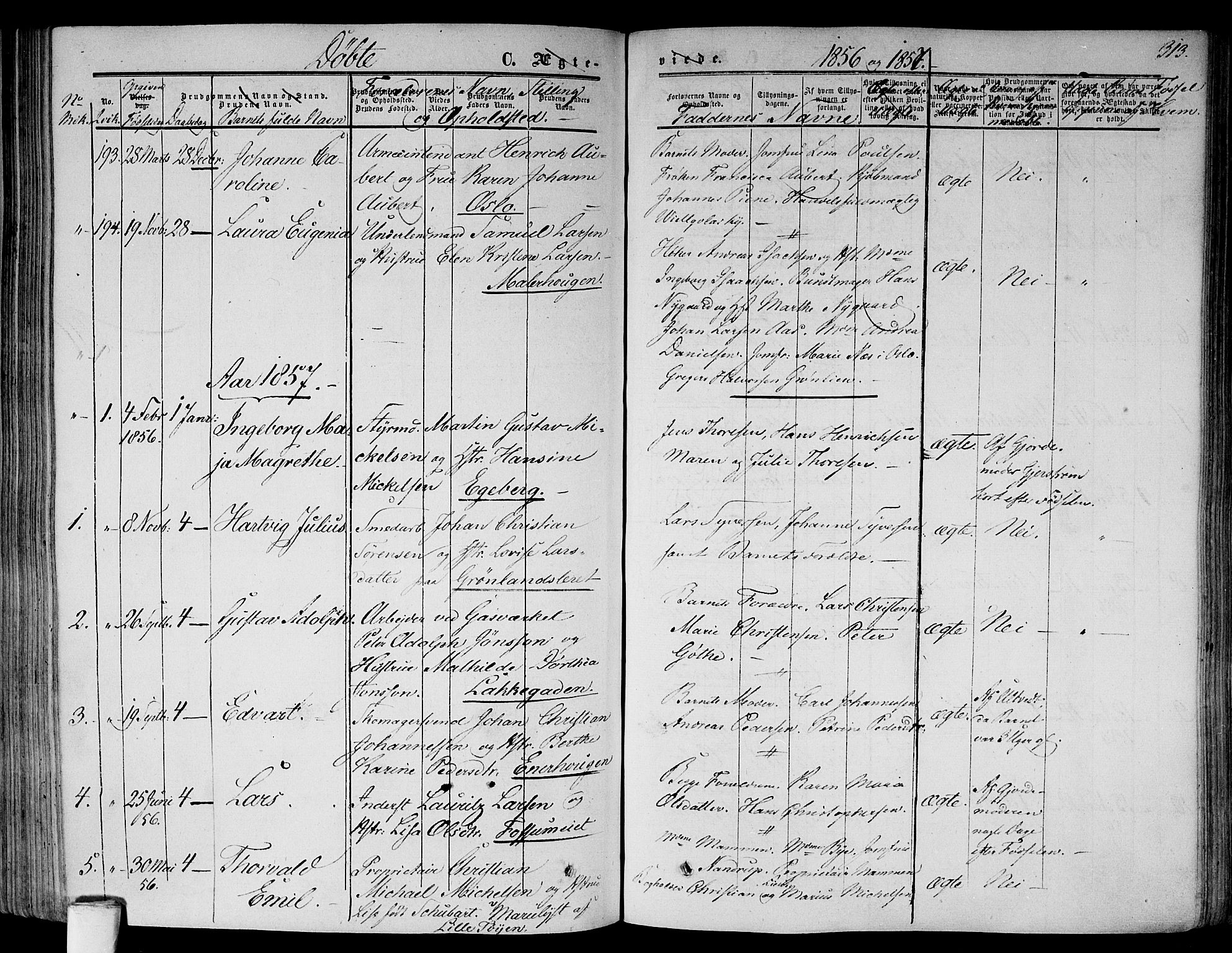 Gamlebyen prestekontor Kirkebøker, AV/SAO-A-10884/F/Fa/L0004: Parish register (official) no. 4, 1850-1857, p. 313