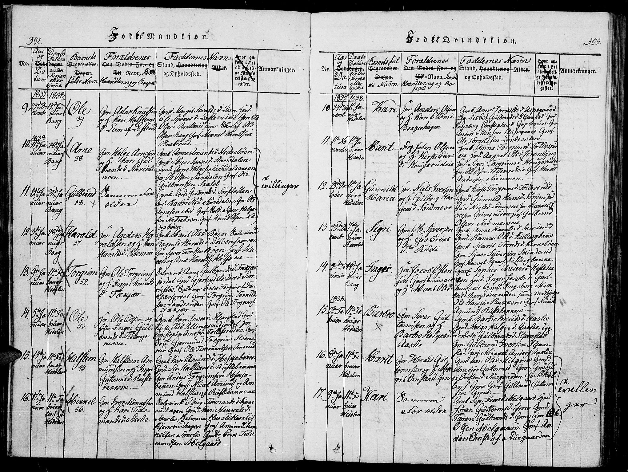 Sør-Aurdal prestekontor, AV/SAH-PREST-128/H/Ha/Haa/L0003: Parish register (official) no. 3, 1825-1840, p. 302-303