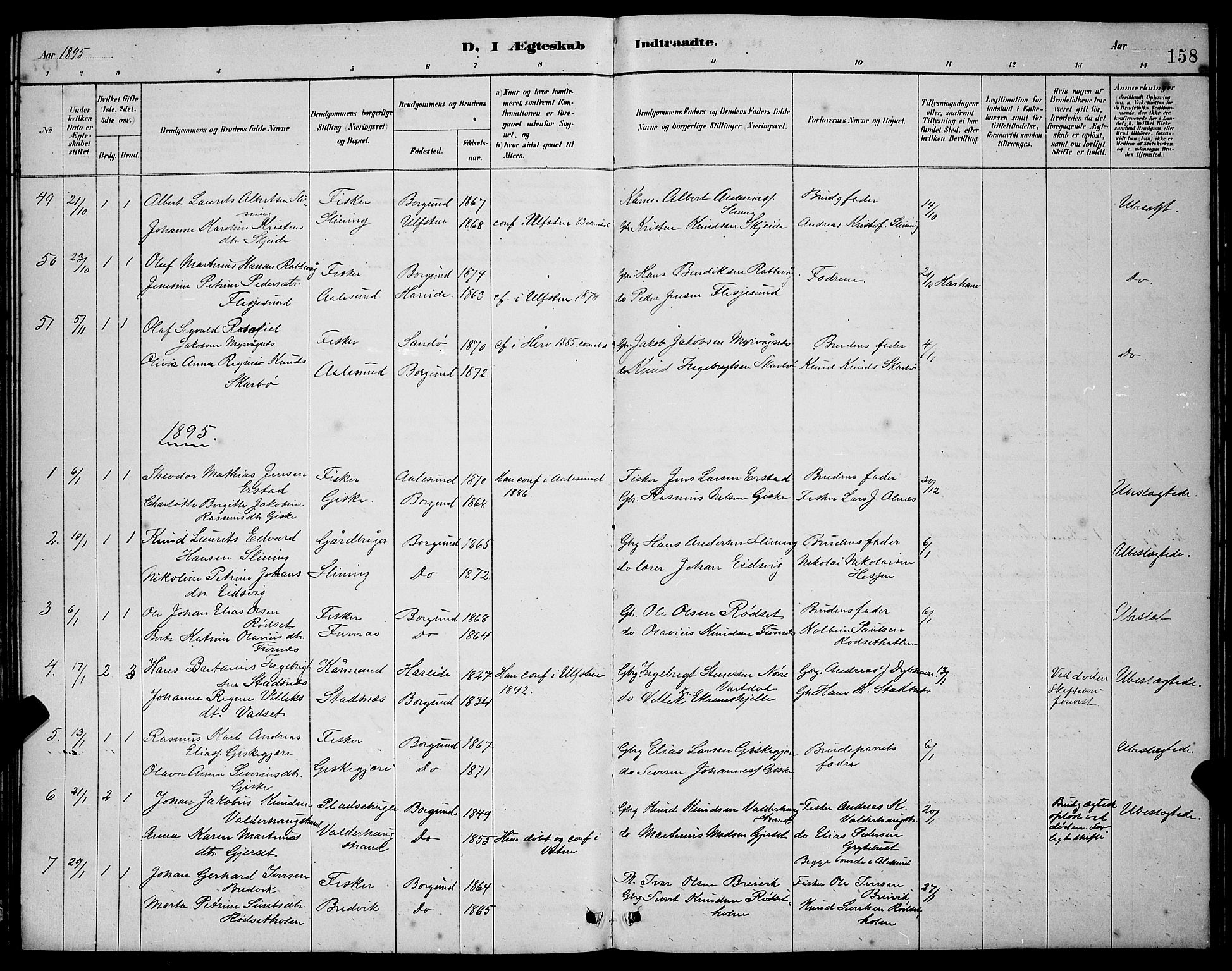 Ministerialprotokoller, klokkerbøker og fødselsregistre - Møre og Romsdal, SAT/A-1454/528/L0430: Parish register (copy) no. 528C11, 1884-1899, p. 158