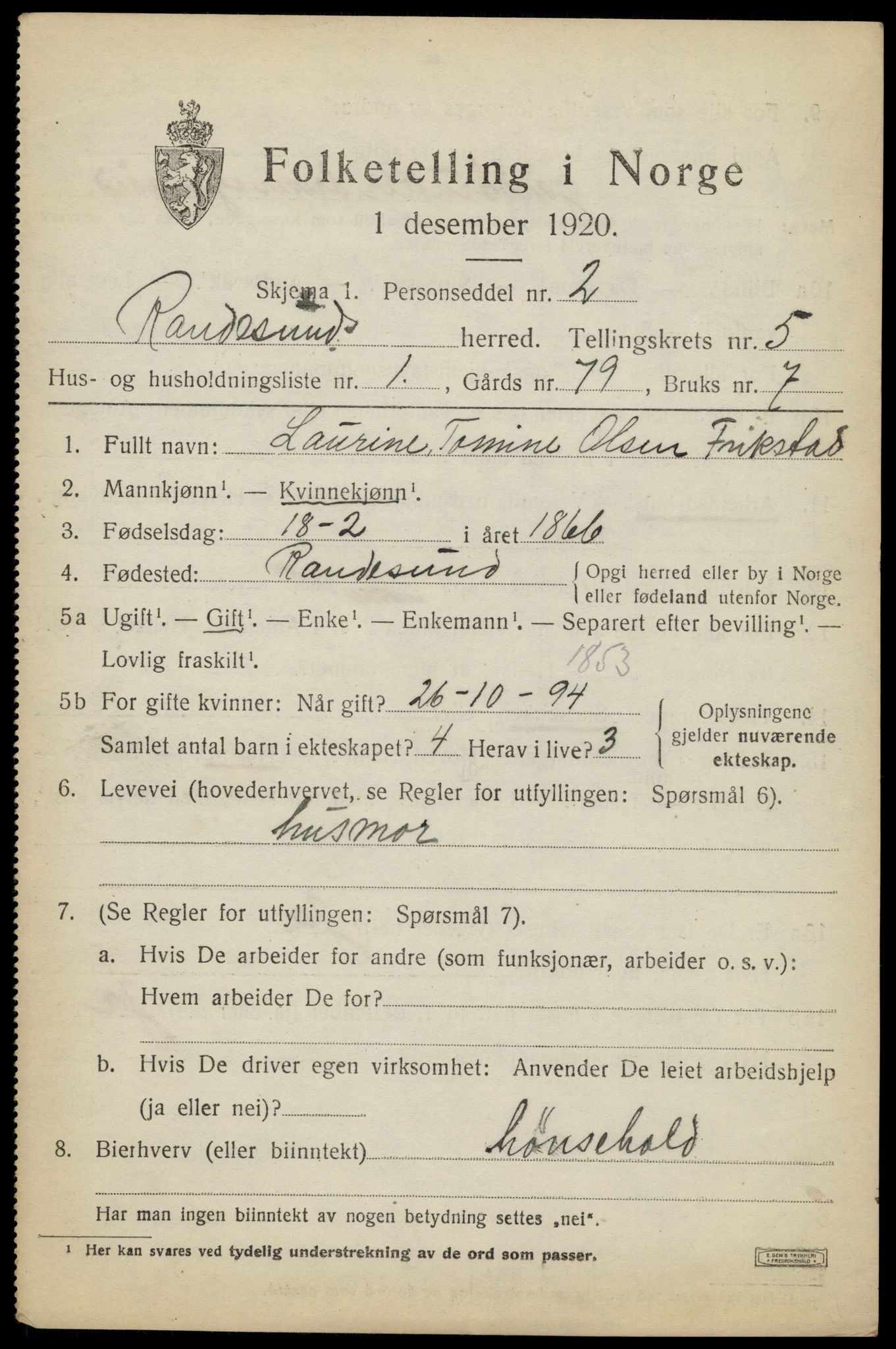 SAK, 1920 census for Randesund, 1920, p. 2314