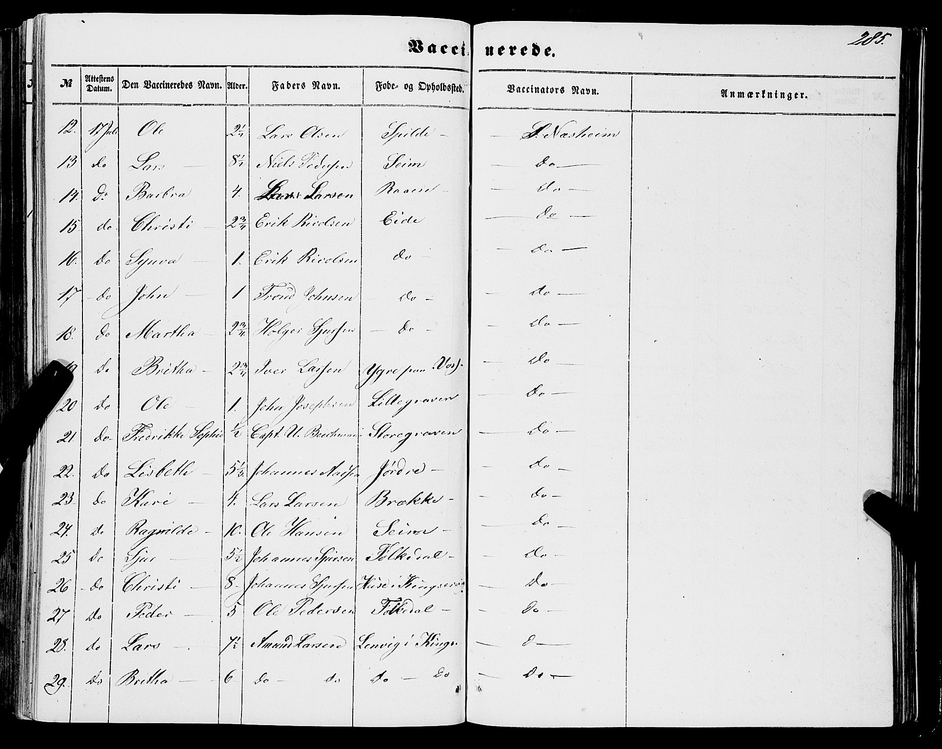 Ulvik sokneprestembete, SAB/A-78801/H/Haa: Parish register (official) no. A 13, 1853-1863, p. 285