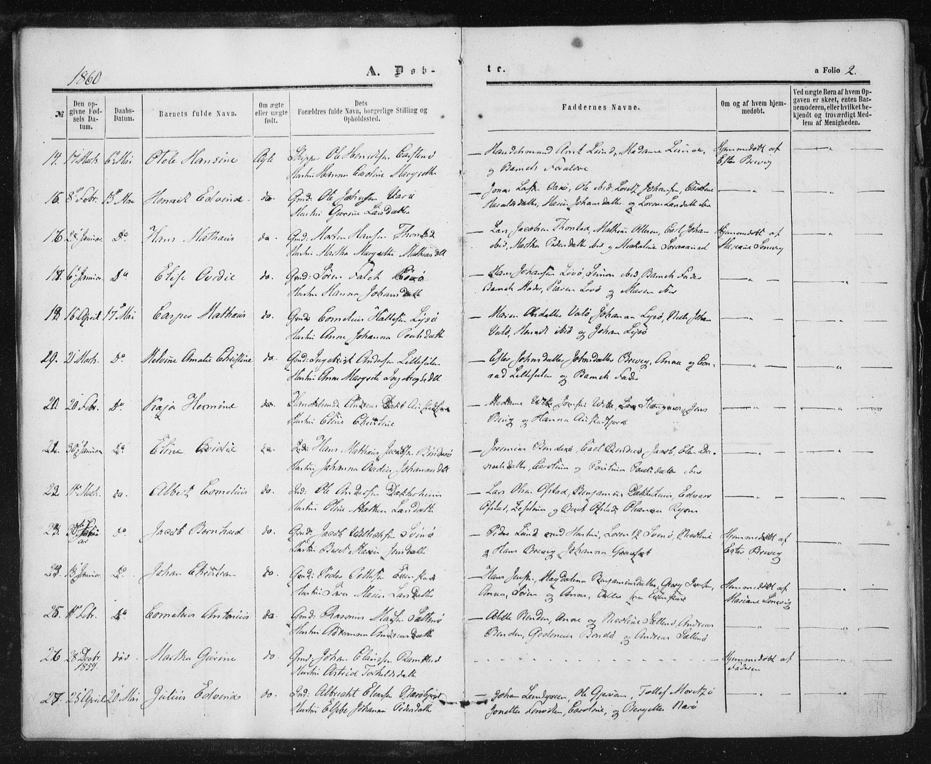 Ministerialprotokoller, klokkerbøker og fødselsregistre - Nord-Trøndelag, AV/SAT-A-1458/784/L0670: Parish register (official) no. 784A05, 1860-1876, p. 2