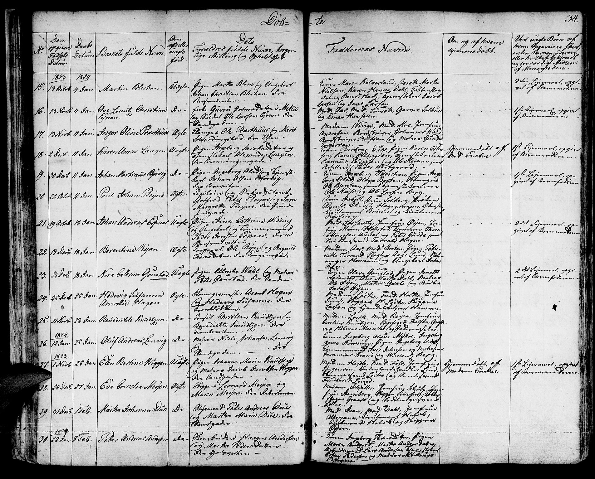 Ministerialprotokoller, klokkerbøker og fødselsregistre - Sør-Trøndelag, SAT/A-1456/601/L0045: Parish register (official) no. 601A13, 1821-1831, p. 34