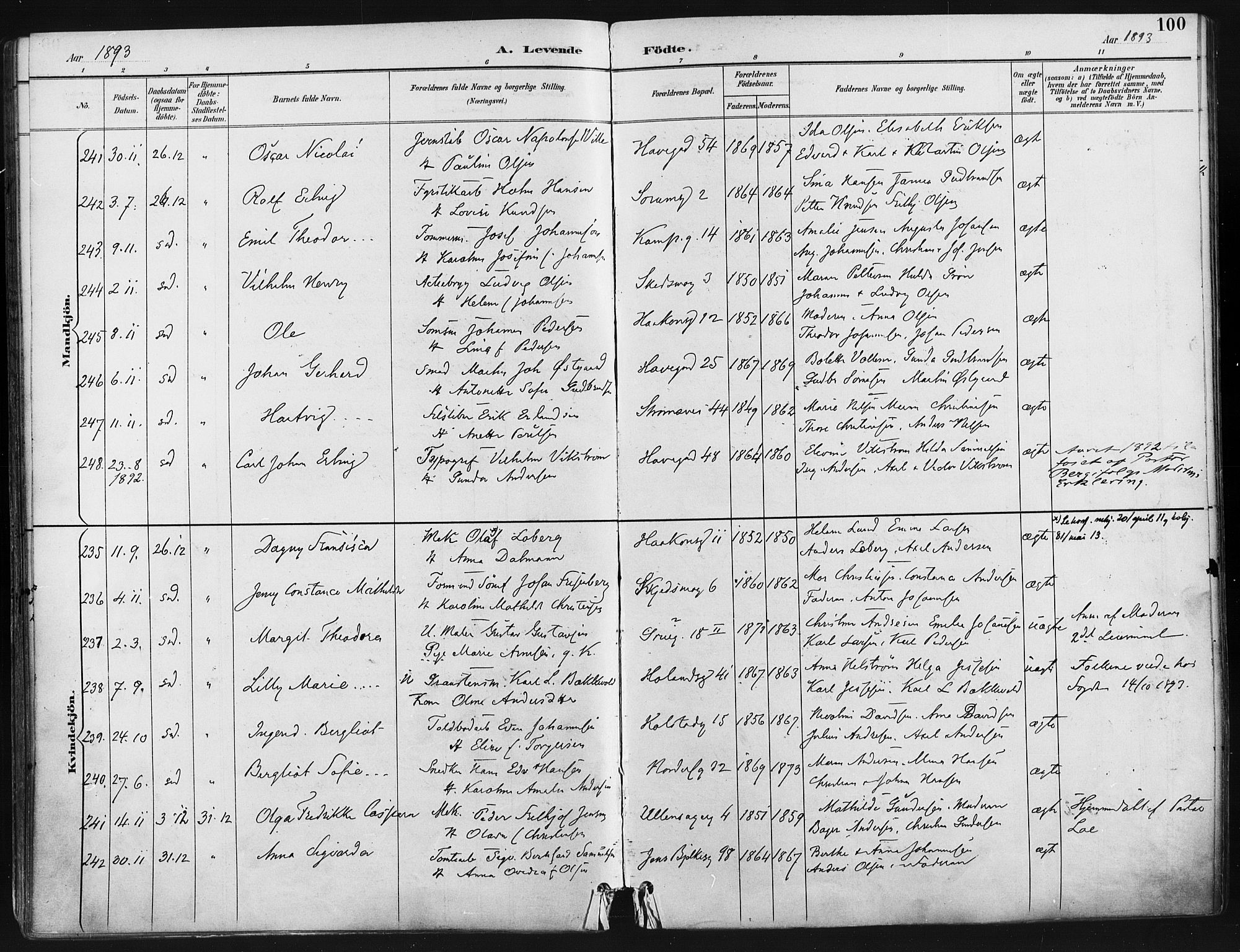 Kampen prestekontor Kirkebøker, AV/SAO-A-10853/F/Fa/L0005: Parish register (official) no. I 5, 1890-1902, p. 100