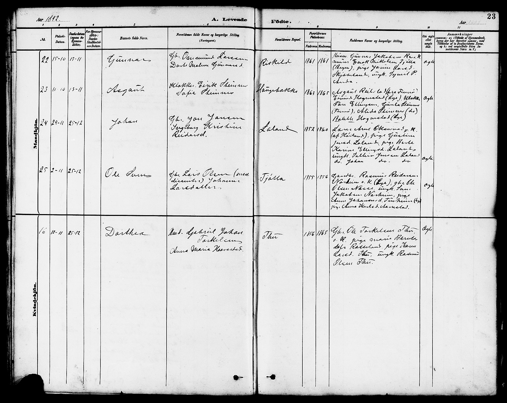 Klepp sokneprestkontor, AV/SAST-A-101803/001/3/30BB/L0004: Parish register (copy) no. B 4, 1889-1914, p. 23