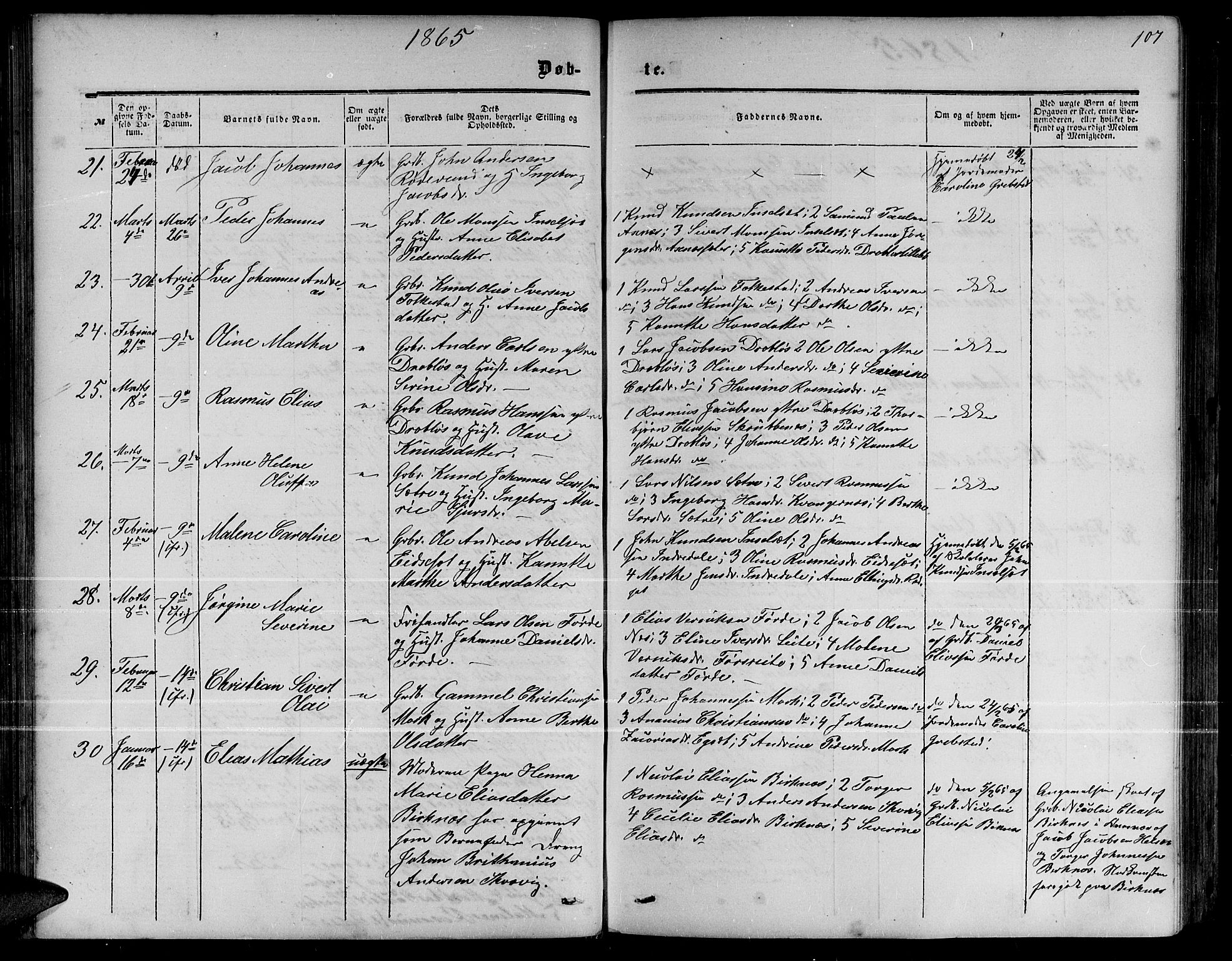 Ministerialprotokoller, klokkerbøker og fødselsregistre - Møre og Romsdal, AV/SAT-A-1454/511/L0157: Parish register (copy) no. 511C03, 1864-1884, p. 107