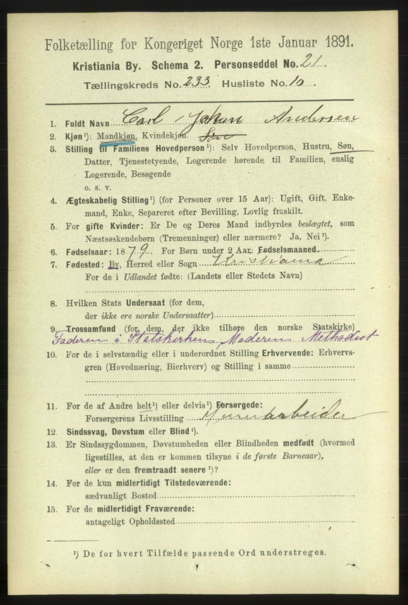 RA, 1891 census for 0301 Kristiania, 1891, p. 143334