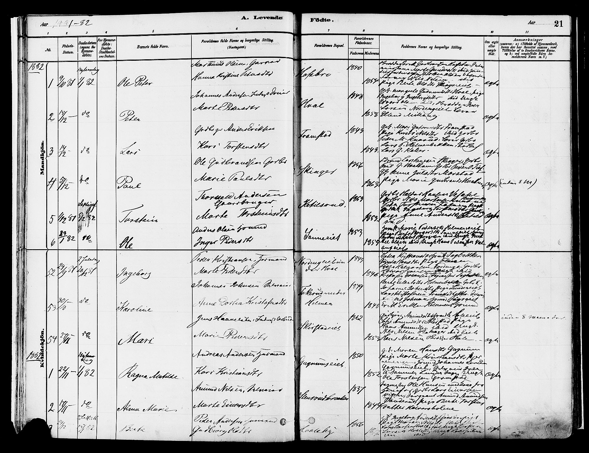 Gran prestekontor, AV/SAH-PREST-112/H/Ha/Haa/L0014: Parish register (official) no. 14, 1880-1889, p. 21