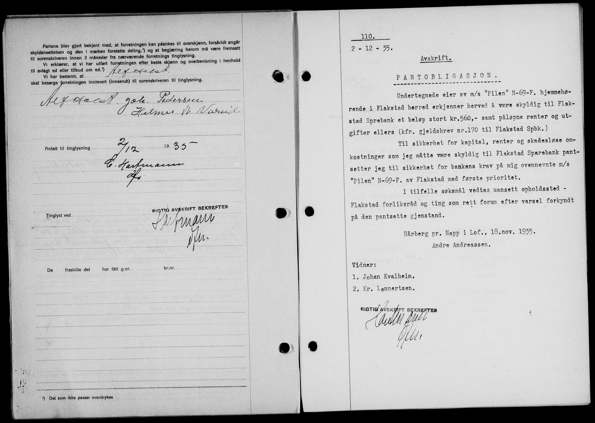 Lofoten sorenskriveri, AV/SAT-A-0017/1/2/2C/L0032b: Mortgage book no. 32b, 1935-1935, Deed date: 02.12.1935