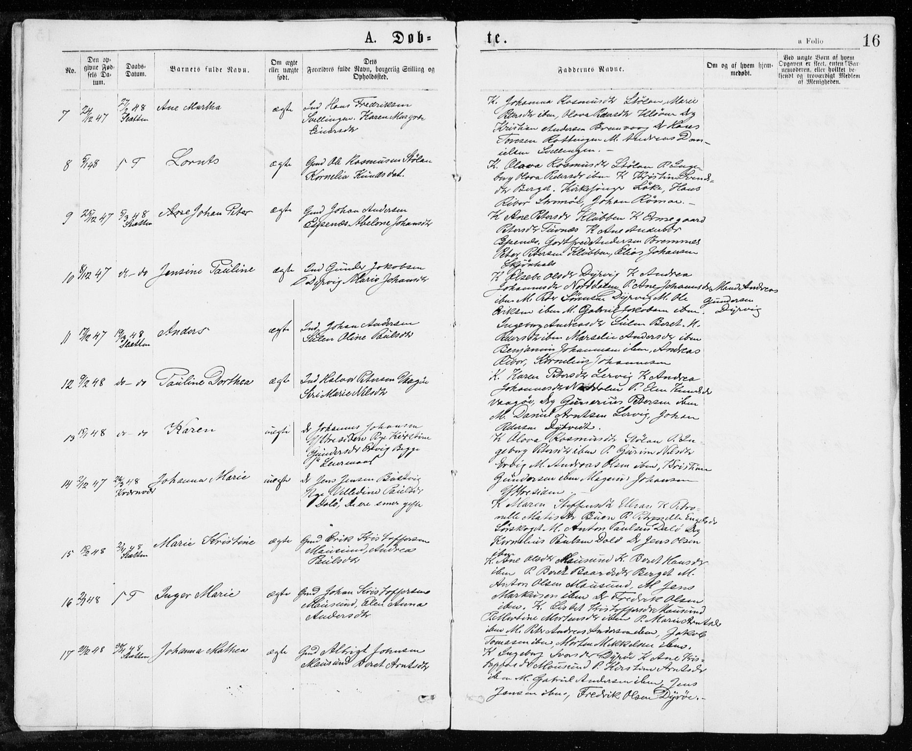 Ministerialprotokoller, klokkerbøker og fødselsregistre - Sør-Trøndelag, SAT/A-1456/640/L0576: Parish register (official) no. 640A01, 1846-1876, p. 16