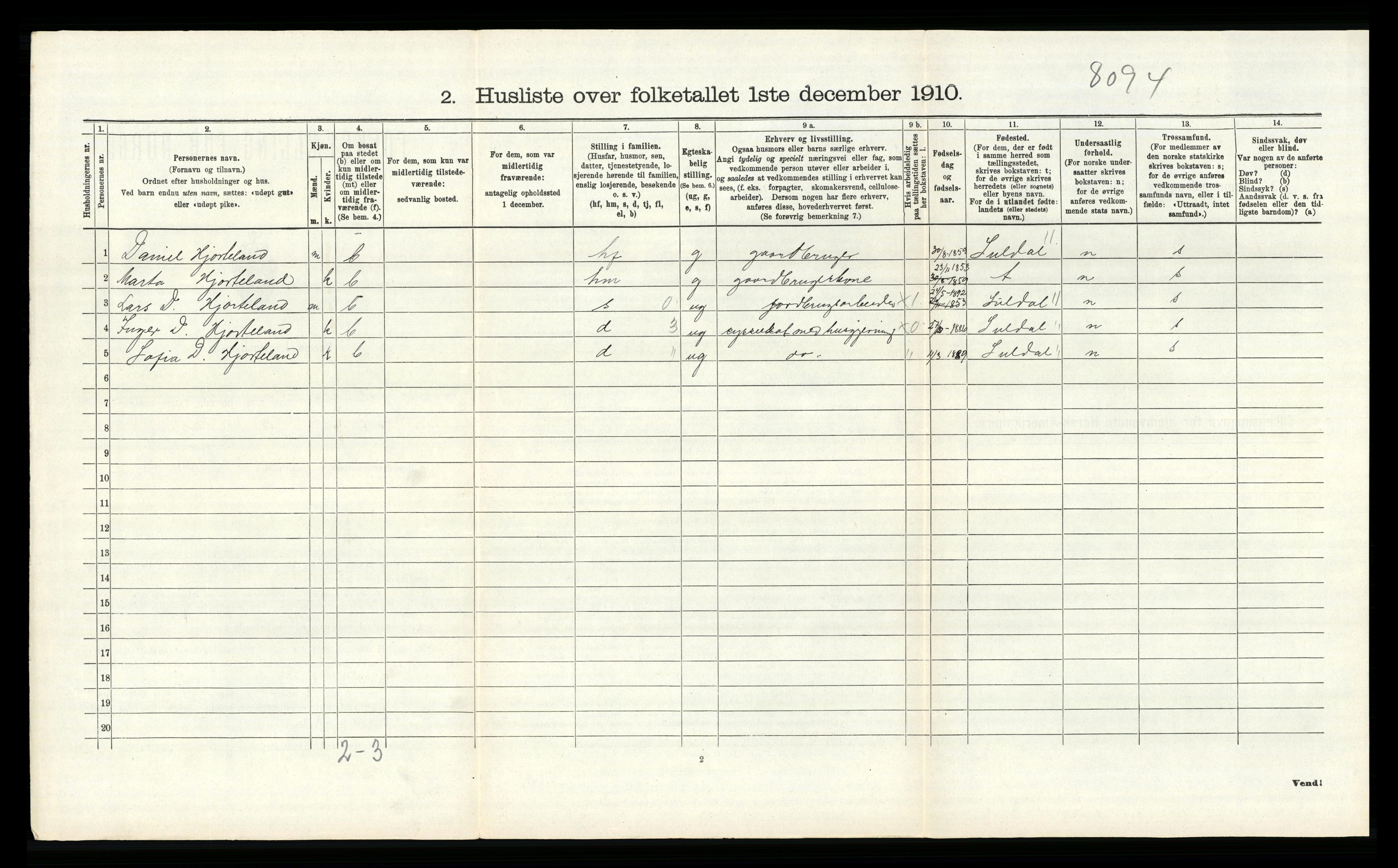 RA, 1910 census for Hjelmeland, 1910, p. 181