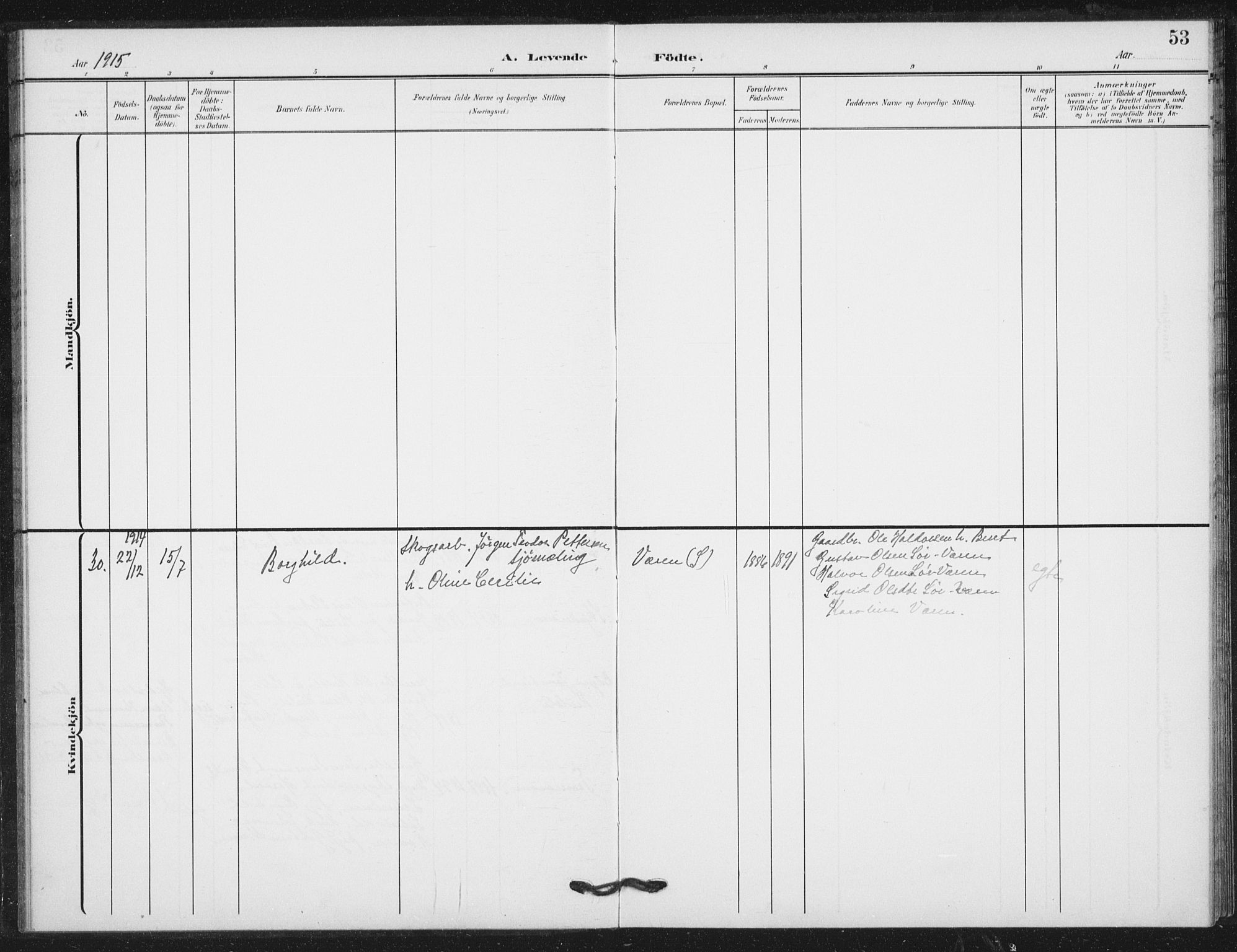 Ministerialprotokoller, klokkerbøker og fødselsregistre - Nord-Trøndelag, SAT/A-1458/724/L0264: Parish register (official) no. 724A02, 1908-1915, p. 53