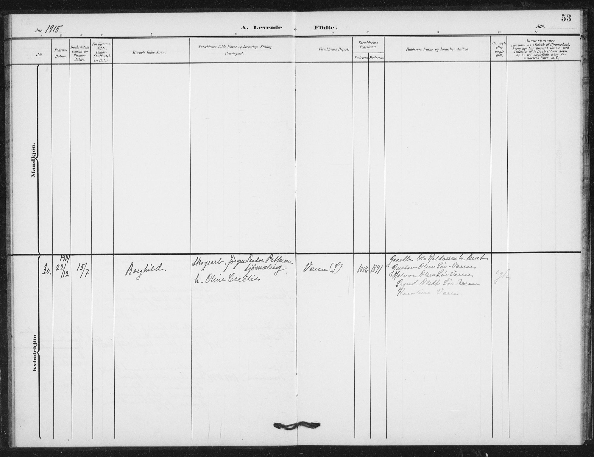 Ministerialprotokoller, klokkerbøker og fødselsregistre - Nord-Trøndelag, AV/SAT-A-1458/724/L0264: Parish register (official) no. 724A02, 1908-1915, p. 53