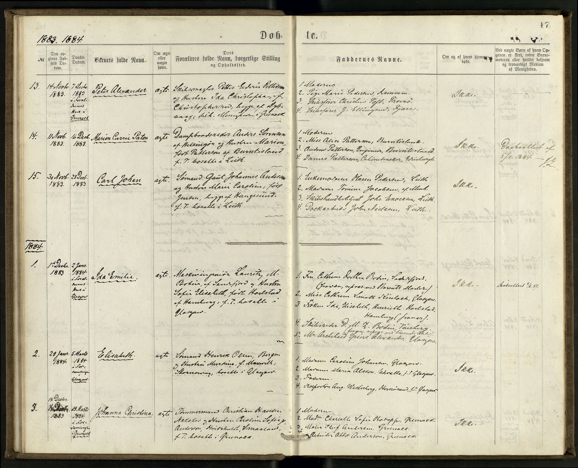 Den norske sjømannsmisjon i utlandet/Skotske havner (Leith, Glasgow), AV/SAB-SAB/PA-0100/H/Ha/Haa/L0002: Parish register (official) no. A 2, 1877-1887, p. 16b-17a