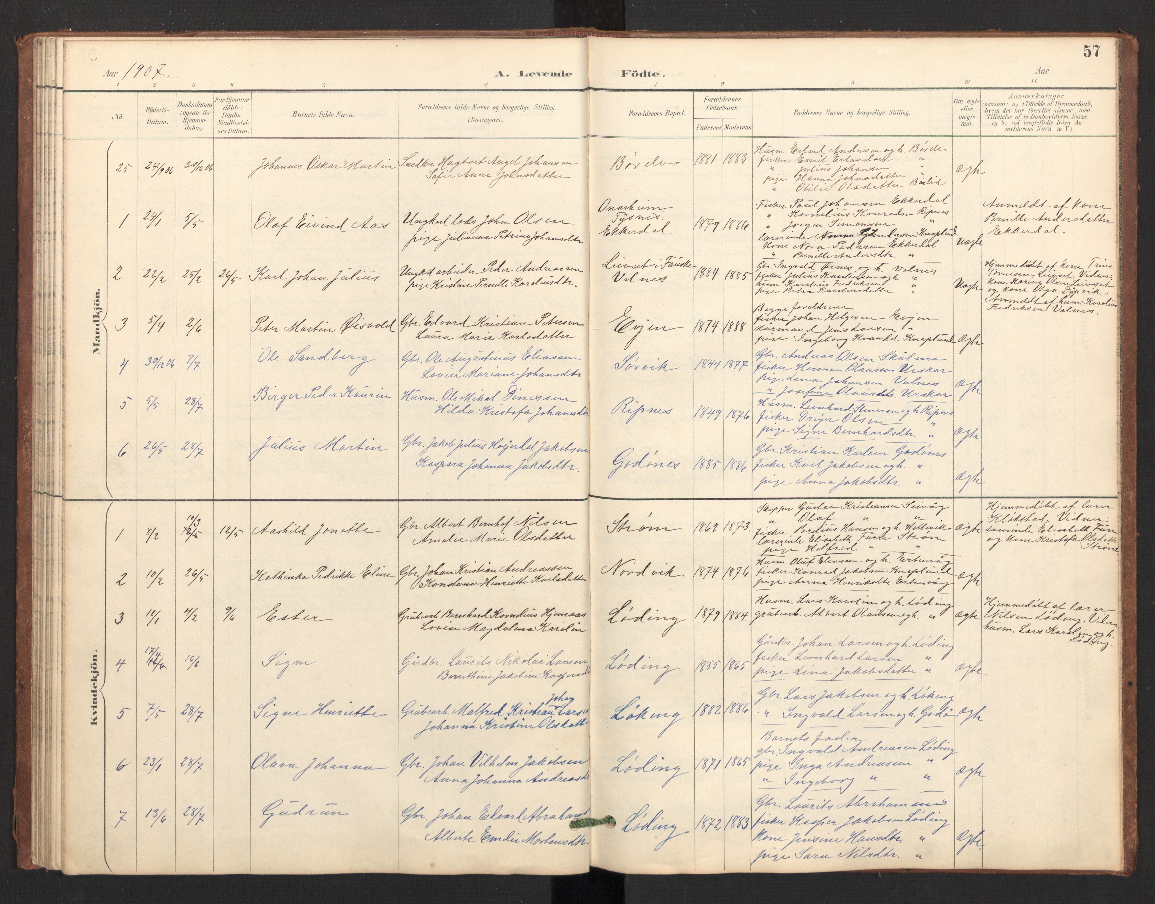 Ministerialprotokoller, klokkerbøker og fødselsregistre - Nordland, SAT/A-1459/804/L0087: Parish register (official) no. 804A08, 1894-1907, p. 57