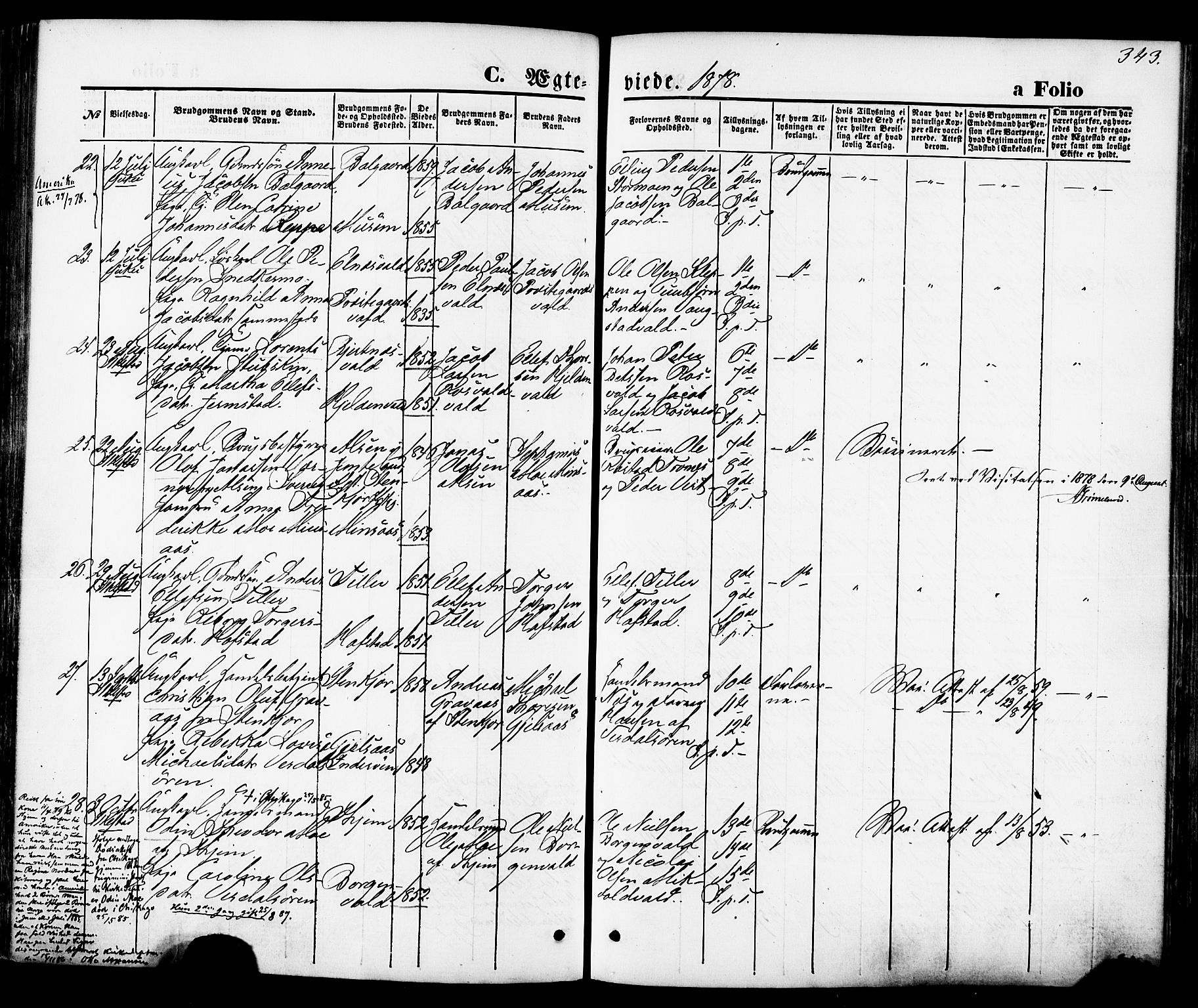 Ministerialprotokoller, klokkerbøker og fødselsregistre - Nord-Trøndelag, AV/SAT-A-1458/723/L0242: Parish register (official) no. 723A11, 1870-1880, p. 343