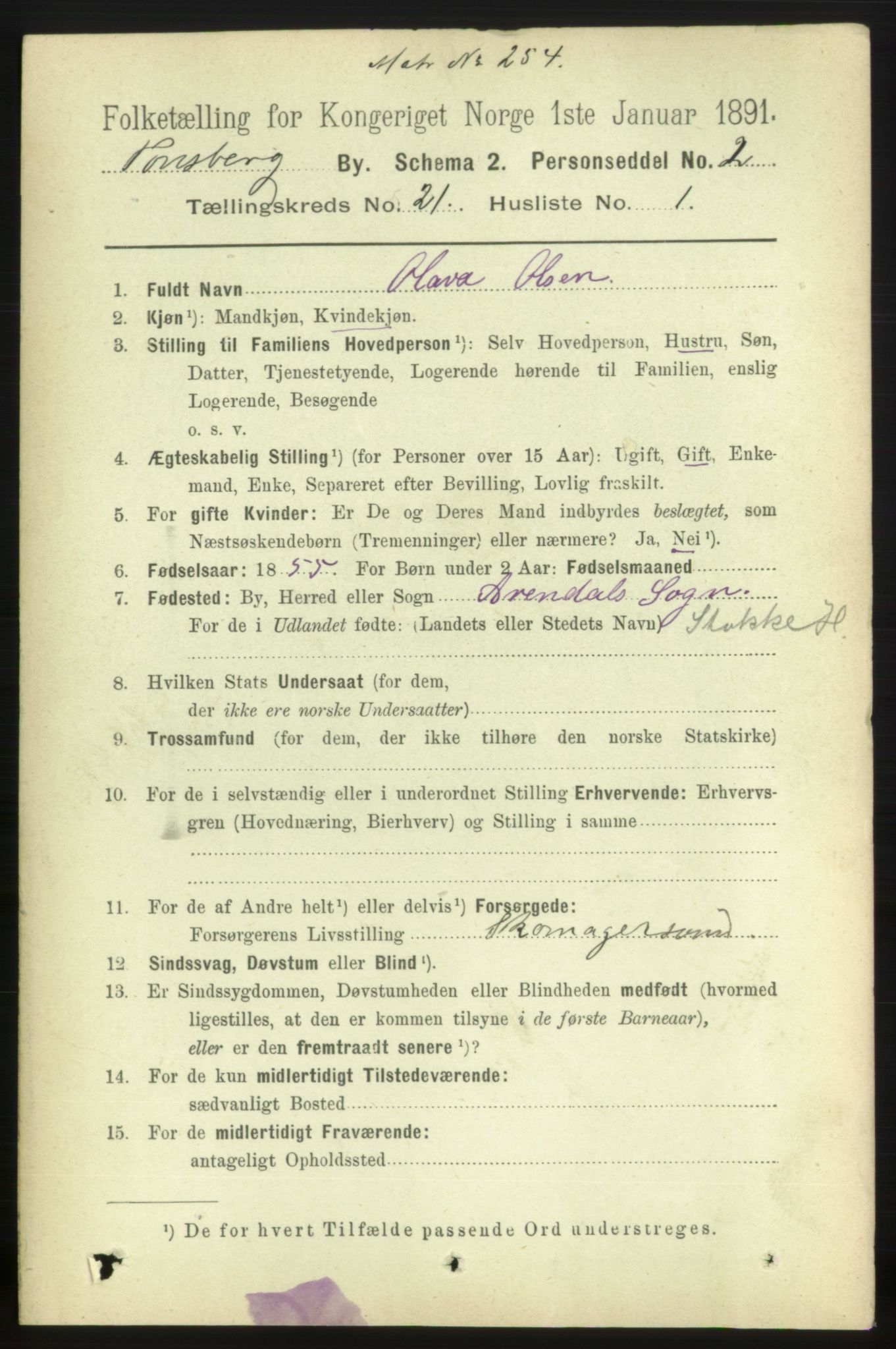 RA, 1891 census for 0705 Tønsberg, 1891, p. 5576