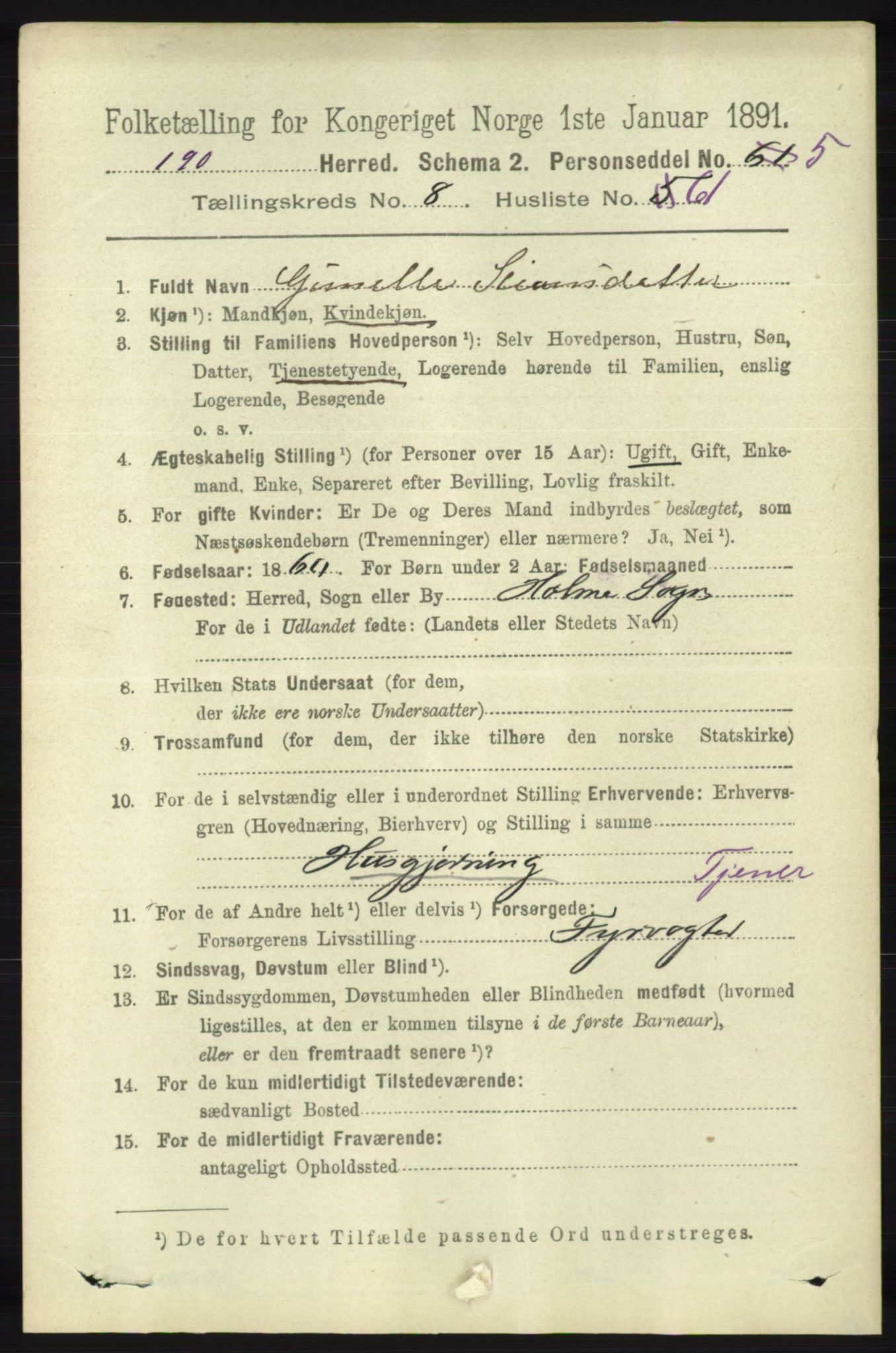 RA, 1891 census for 1019 Halse og Harkmark, 1891, p. 3574