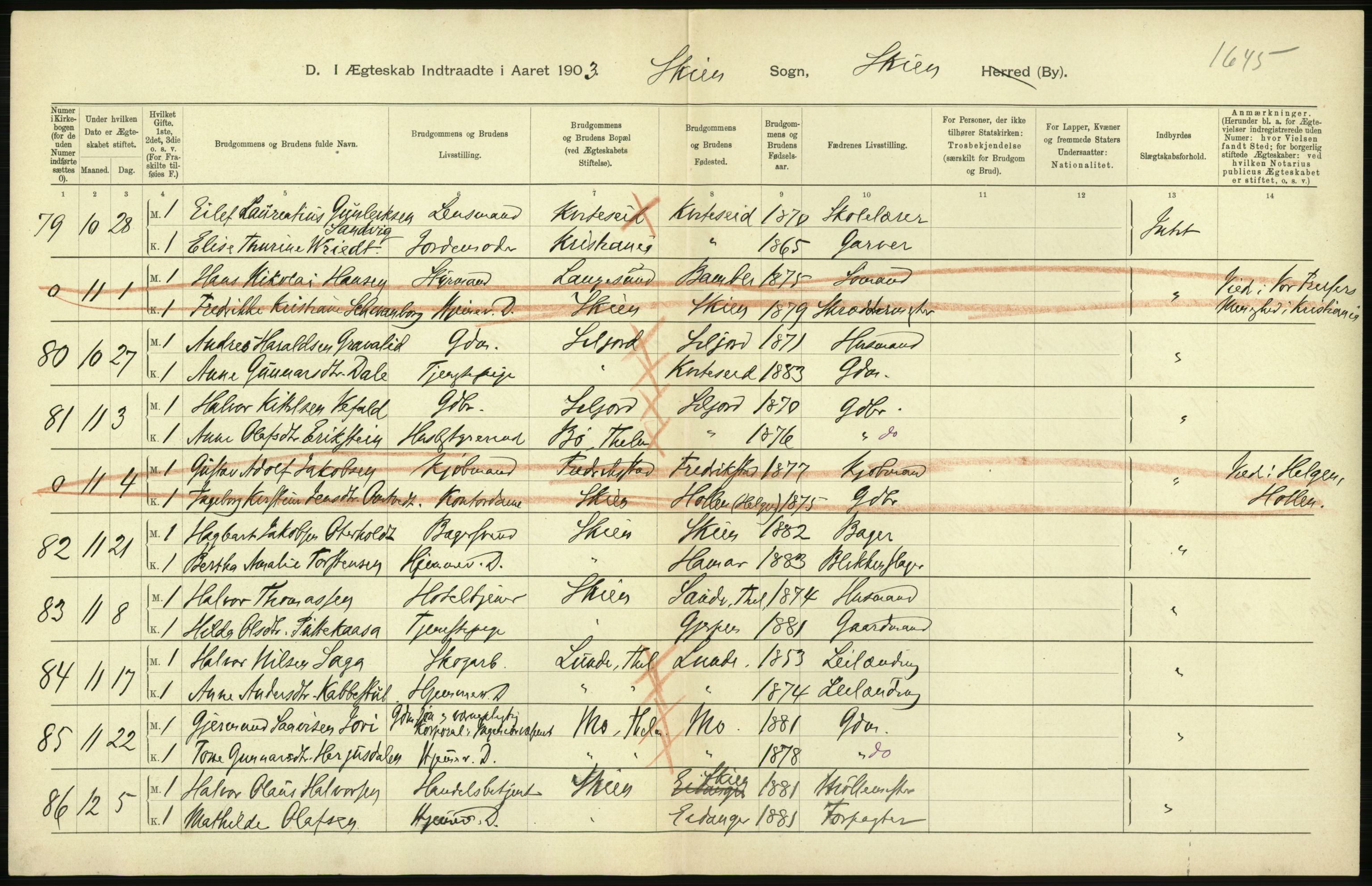 Statistisk sentralbyrå, Sosiodemografiske emner, Befolkning, AV/RA-S-2228/D/Df/Dfa/Dfaa/L0009: Bratsberg amt: Fødte, gifte, døde, 1903, p. 468