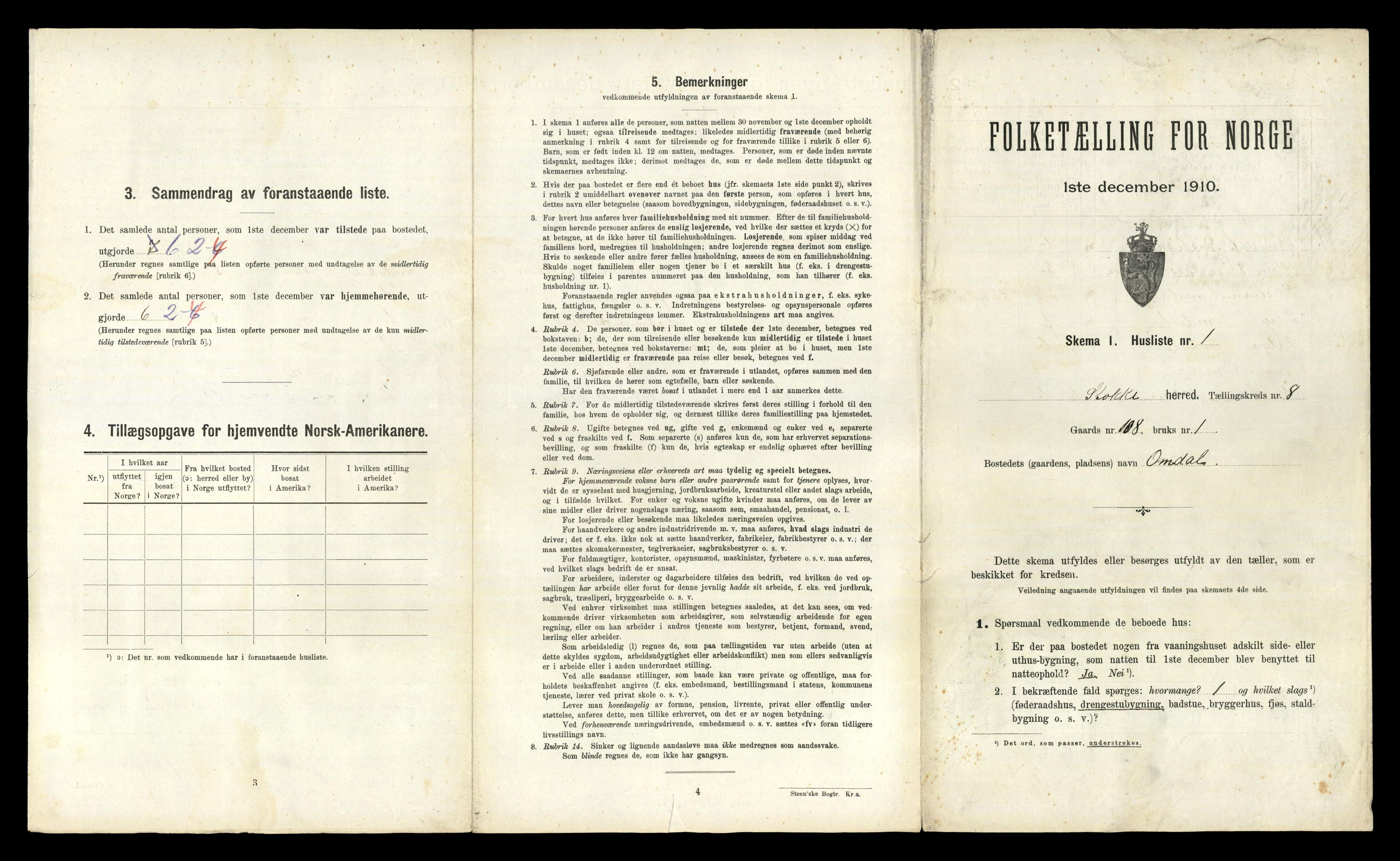 RA, 1910 census for Stokke, 1910, p. 1336